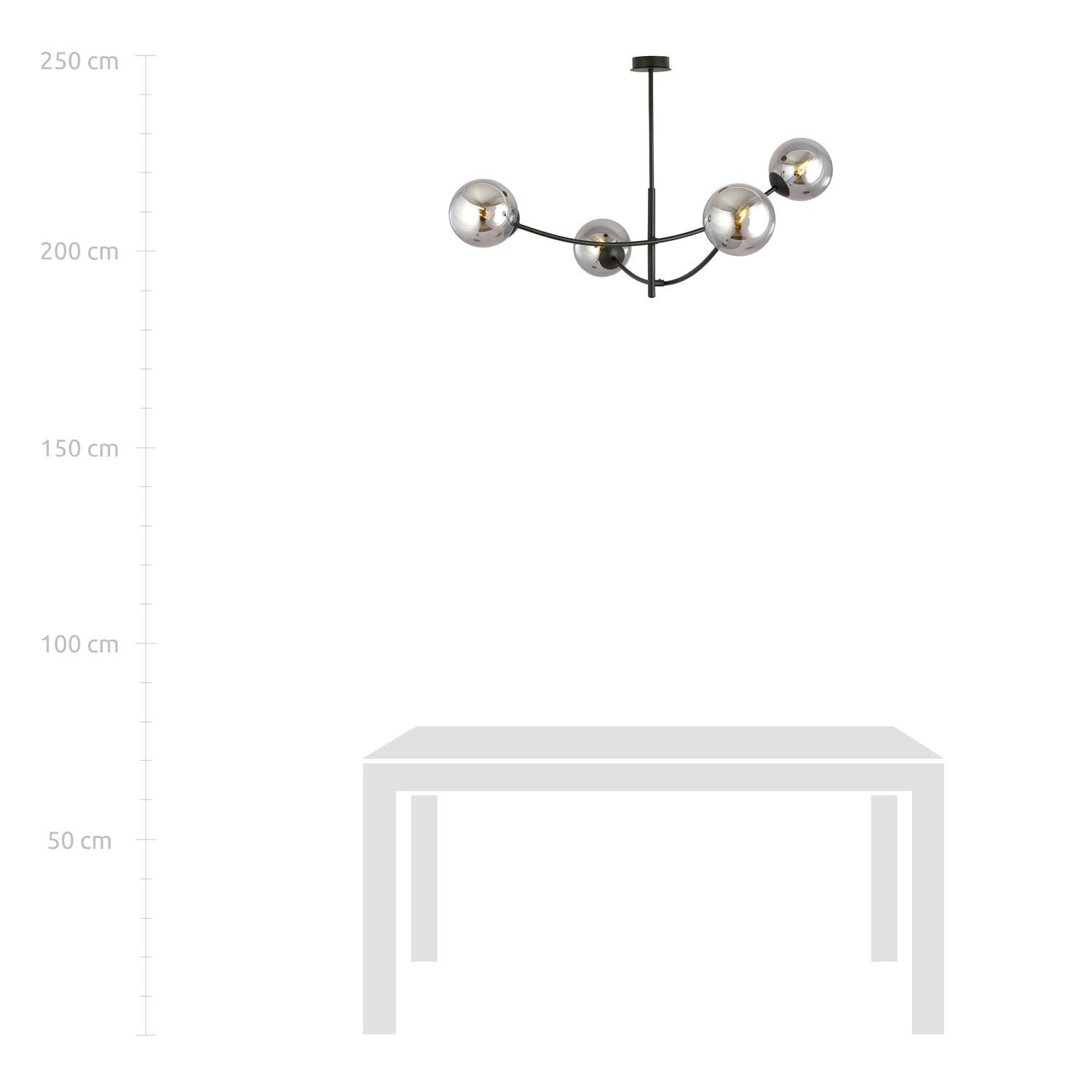 Plafonnier métal verre fumé L : 89 cm orientable 4x E14