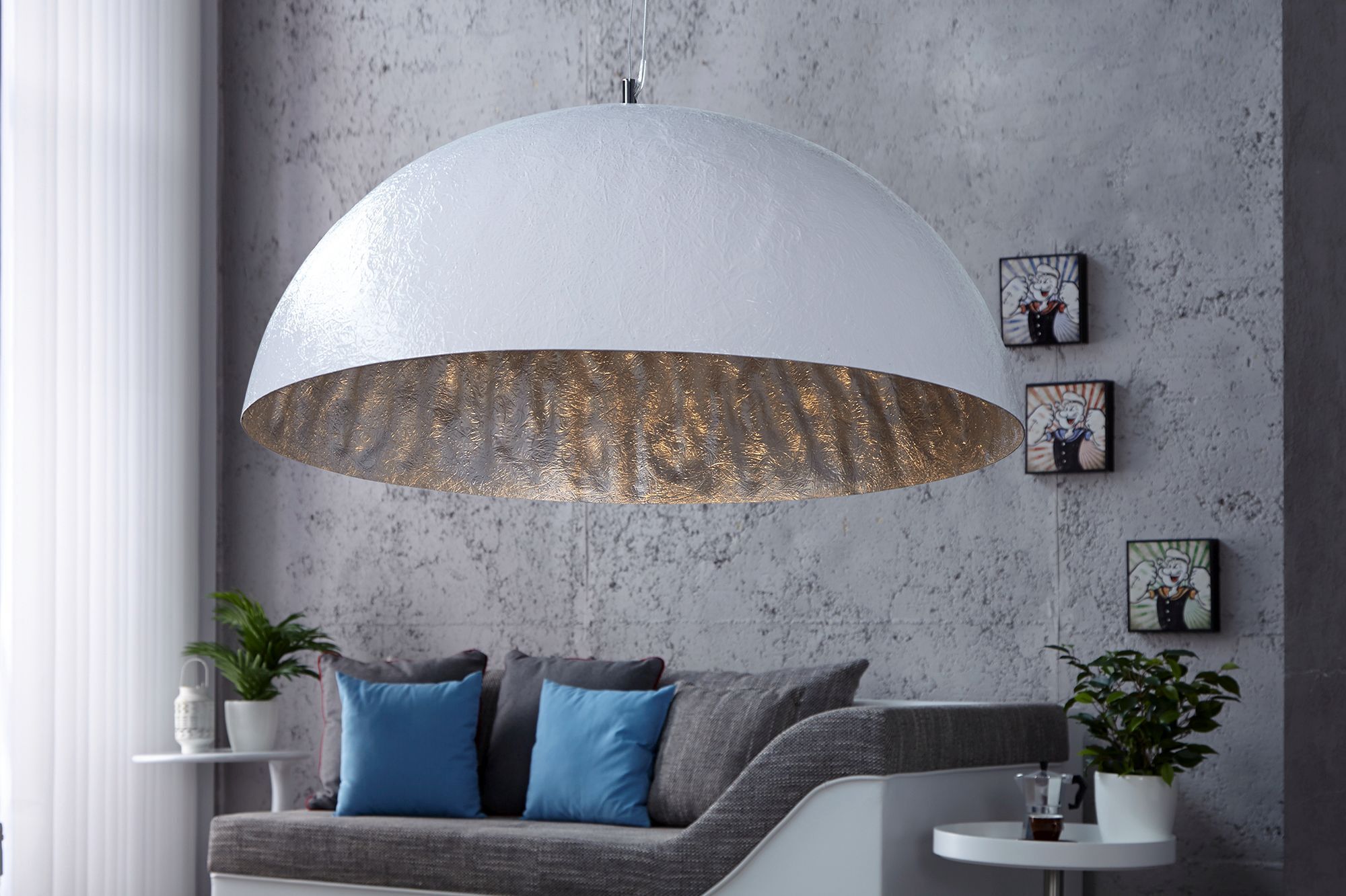 grande lampe à suspendre Ø70cm rond Design moderne argenté