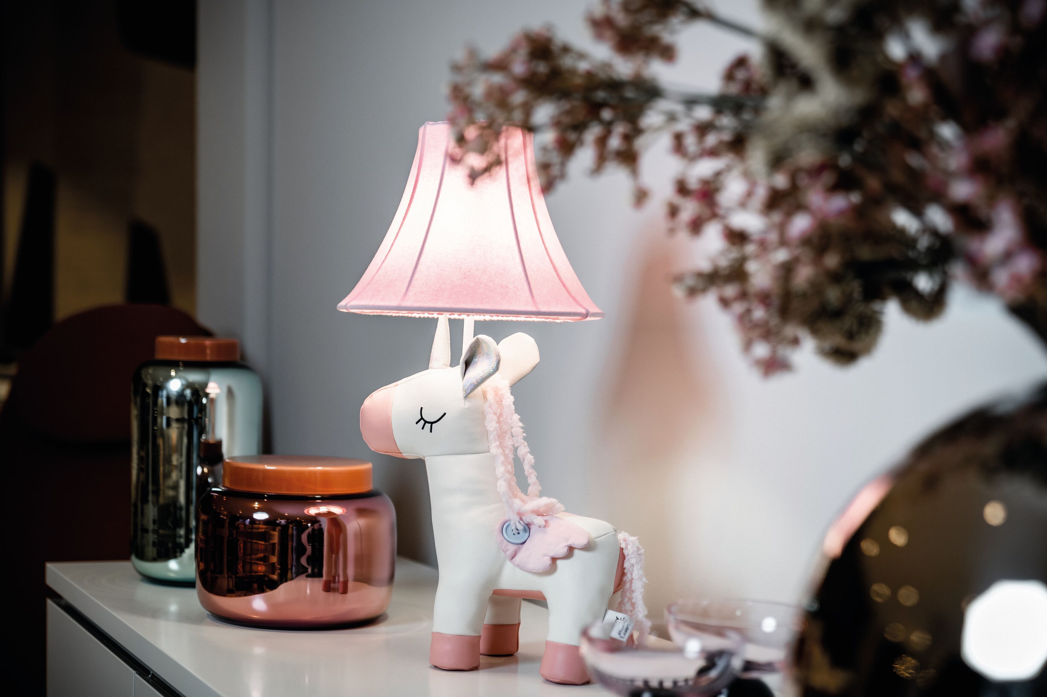 Lampe de table Licorne Rose 51 cm Chambre d'enfant