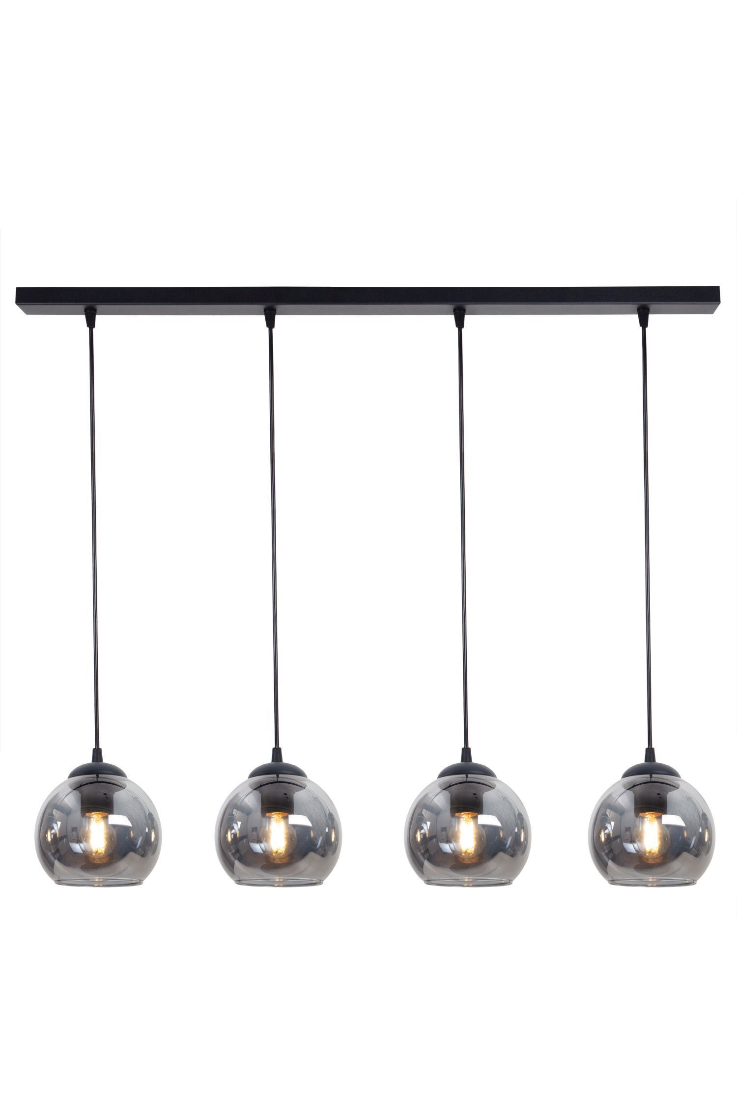 Pendelleuchte, Glasglobe, 4-Licht-Fixture, schwarze Industrie, Hängelampe