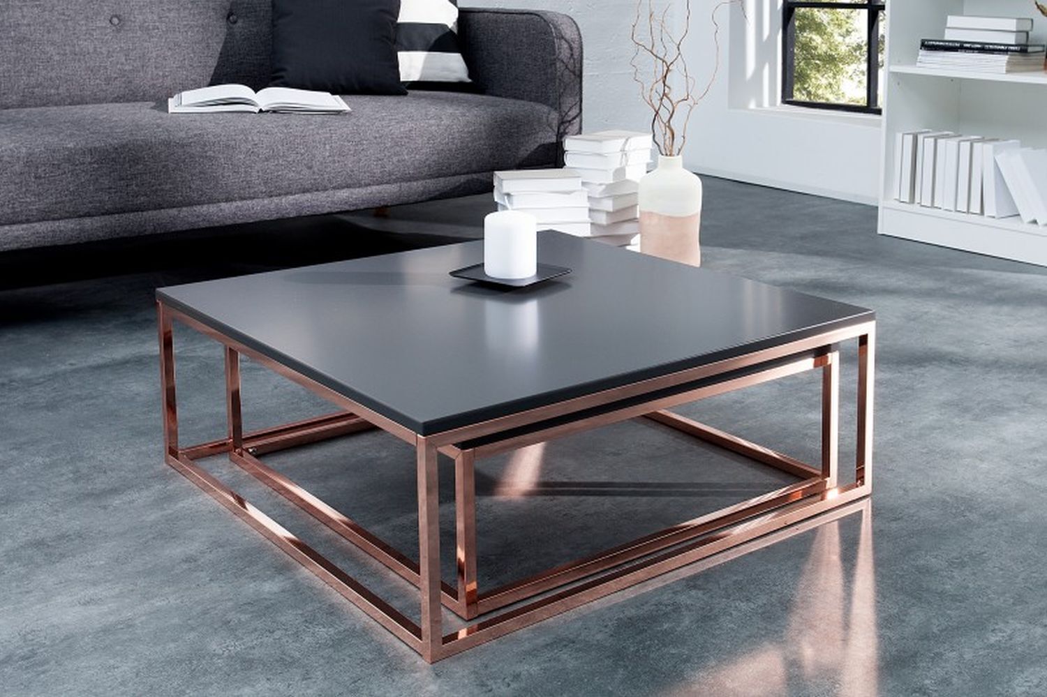 Table basse MDF métal set de 2 pièces en anthracite cuivre Kaffeetisch, Mobiliar, Tabelle, Tischplatte, Couch