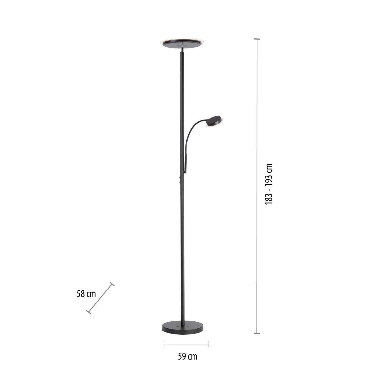 Lèche-plafond LED à intensité variable Noir Touch 193 cm Bras de lecture
