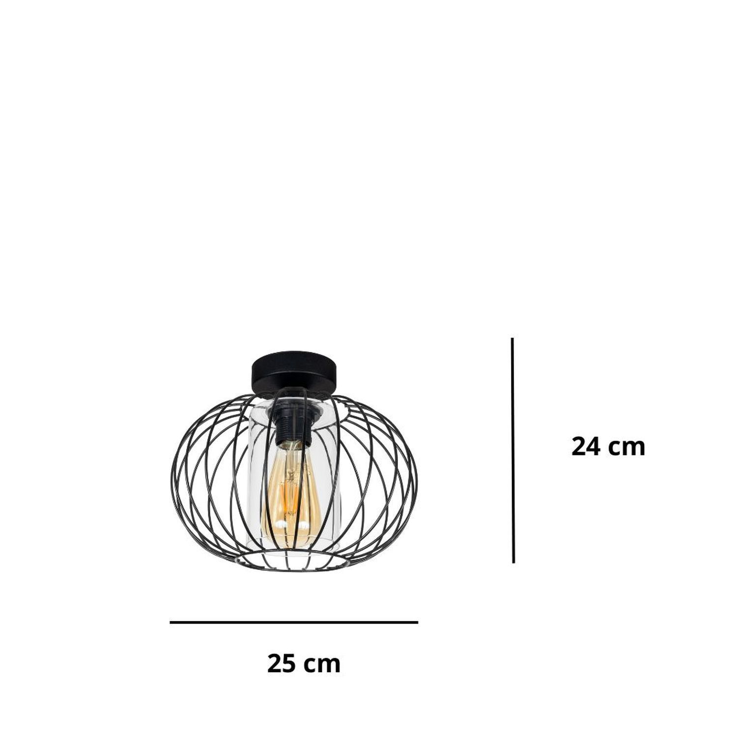 Lampe de plafonnier métal E27 ronde Ø25 cm noir rétro design