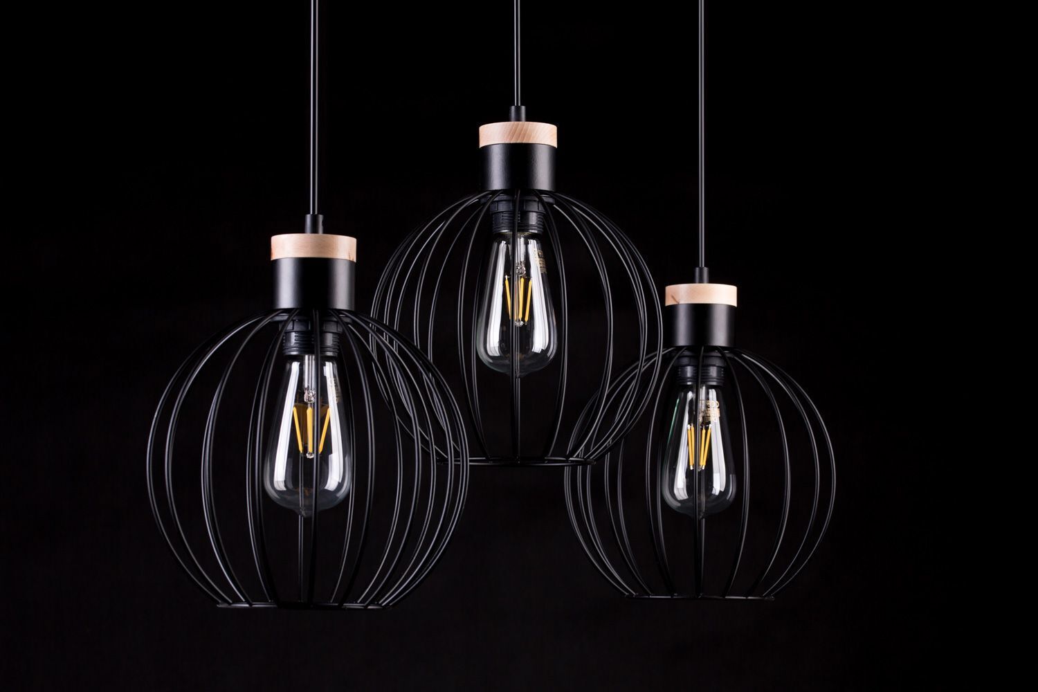 Lampe à suspendre Rétro Noir Métal Boule Abat-jour 3 flammes
