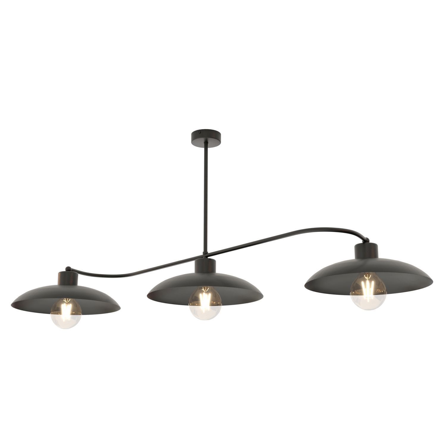 Plafonnier 3 flammes noir métal E27 L:113 cm
