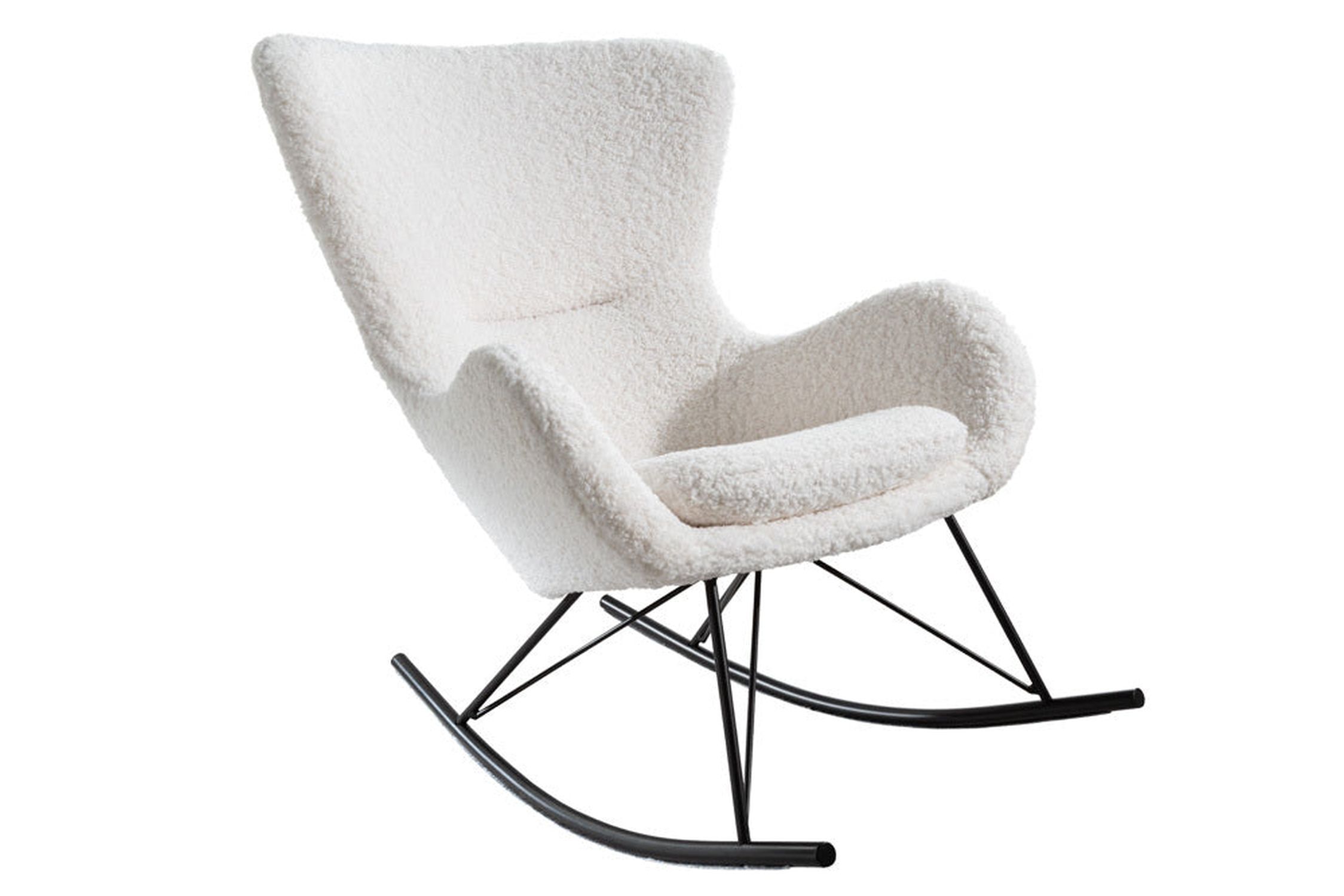 Chaise à bascule Blanc Noir Bouclé Métal pour lire Allaiter