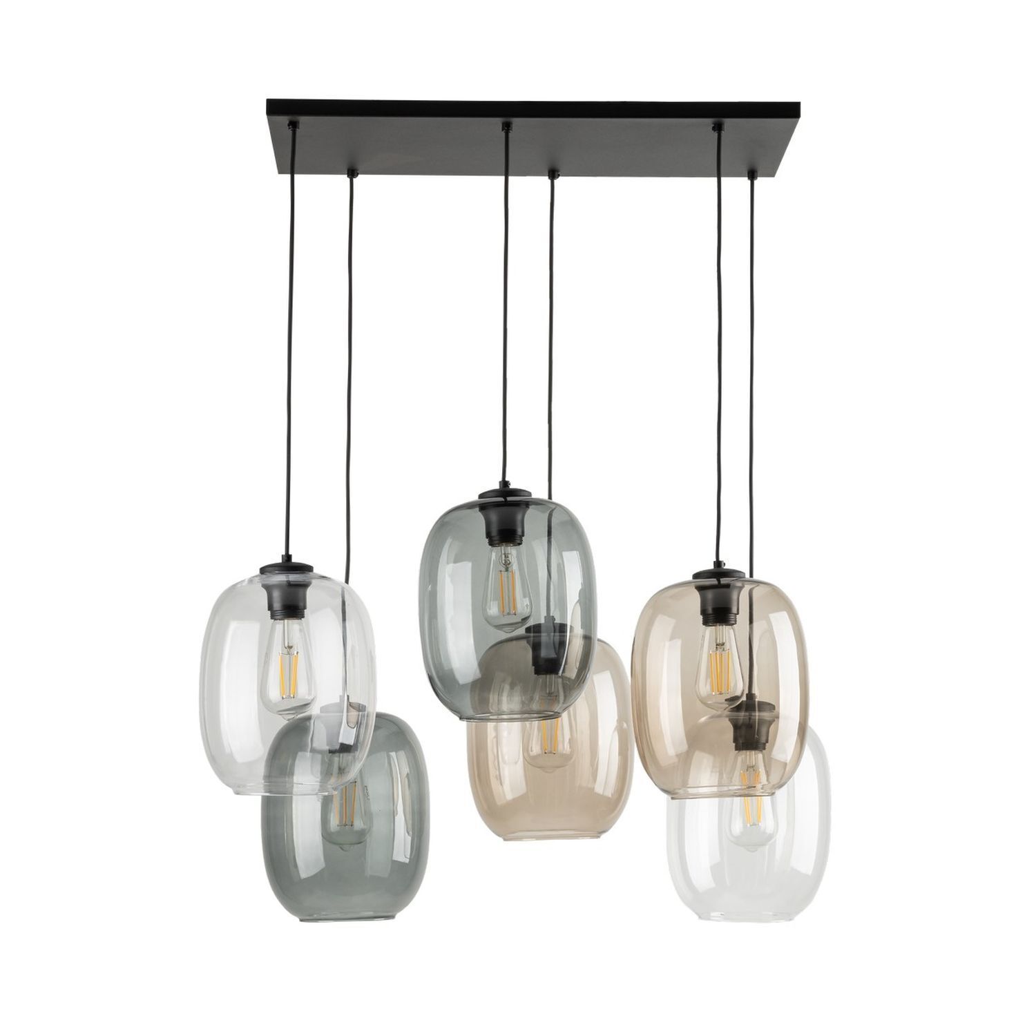 Suspension verre fumé métal L : 70 cm H : max. 1,3 m 6x E27 Leuchte, Kronleuchter, Lampe