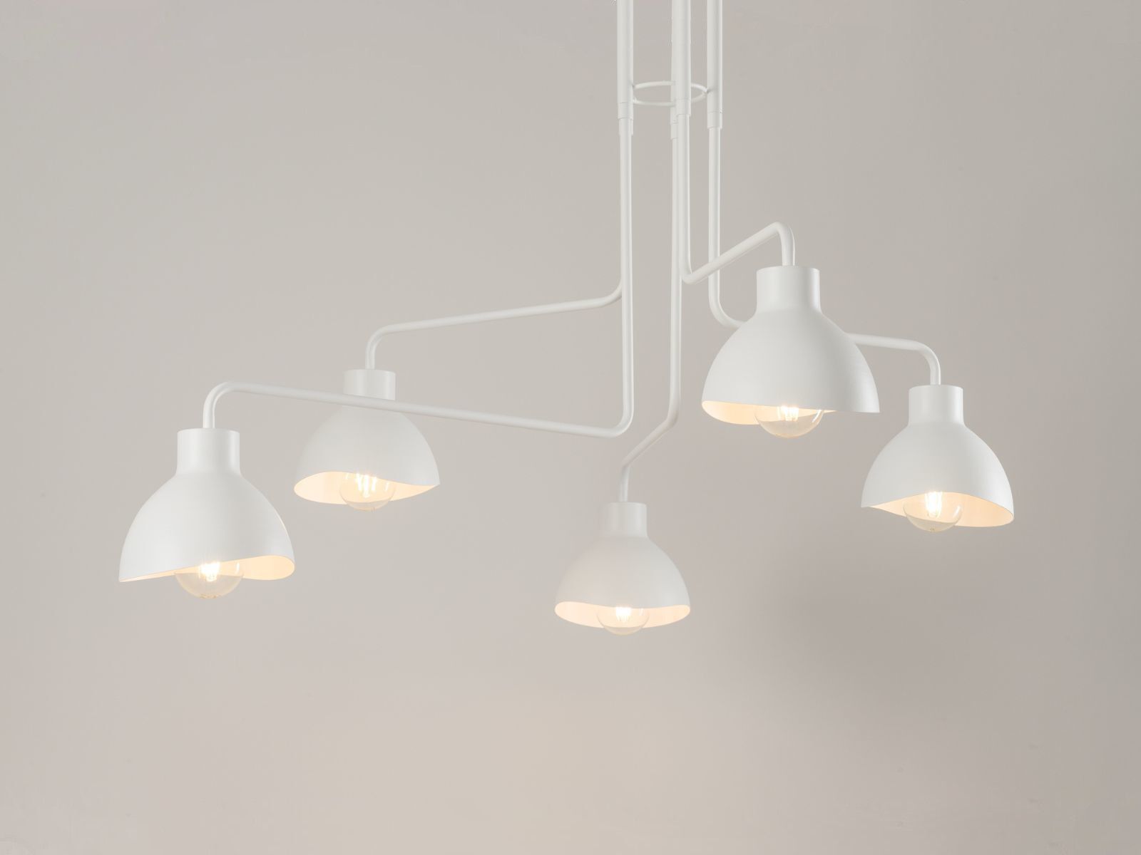Plafonnier métal E27 blanc 5 flammes stylé