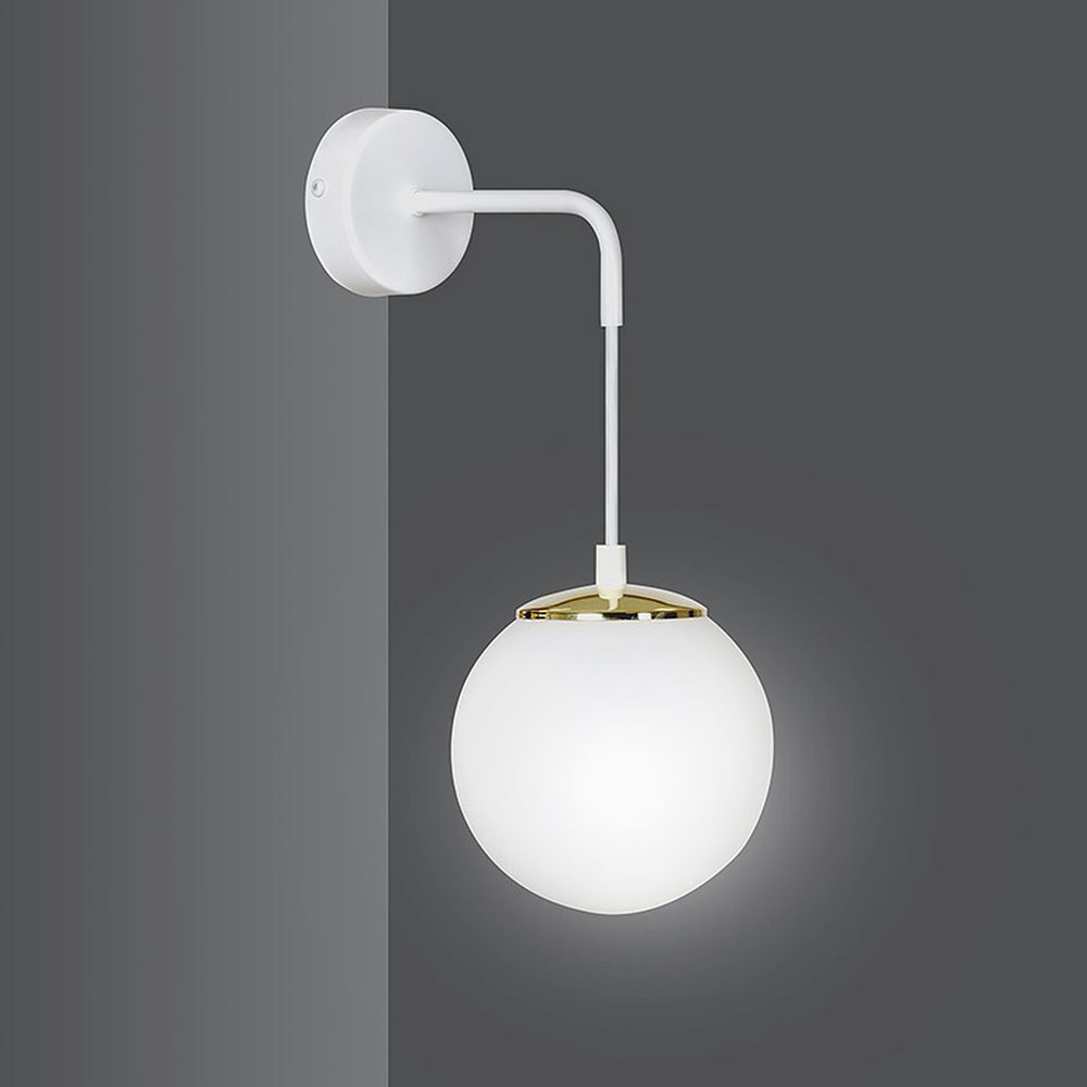 Applique murale Blanc orientable Boule Abat-jour Verre Métal E27