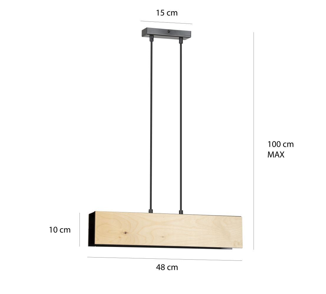 Suspension bois métal ajustable 2x E27 Naturel