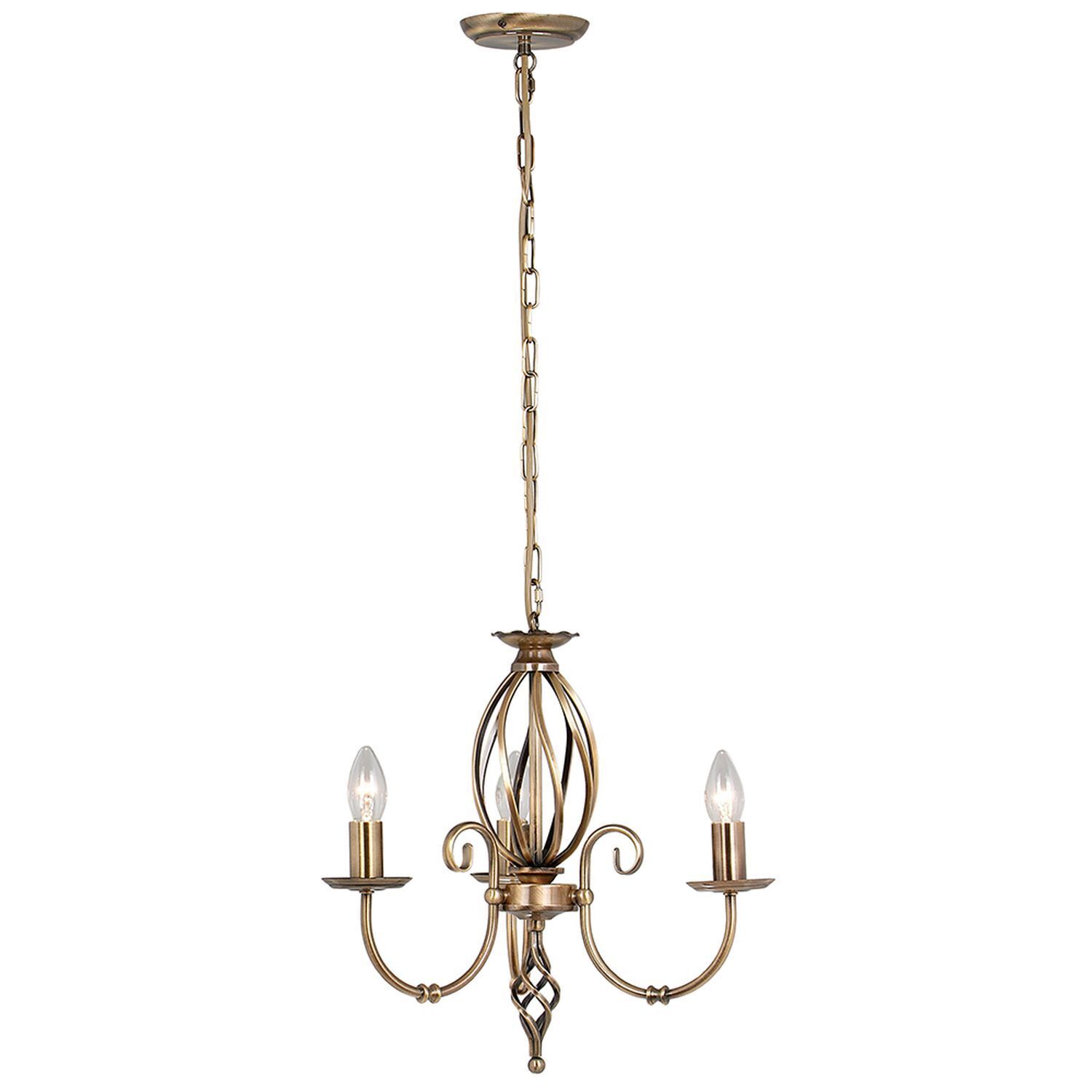 Eleganter Kronleuchter Messing antik 3-armig Esstisch Leuchter, Lampe
