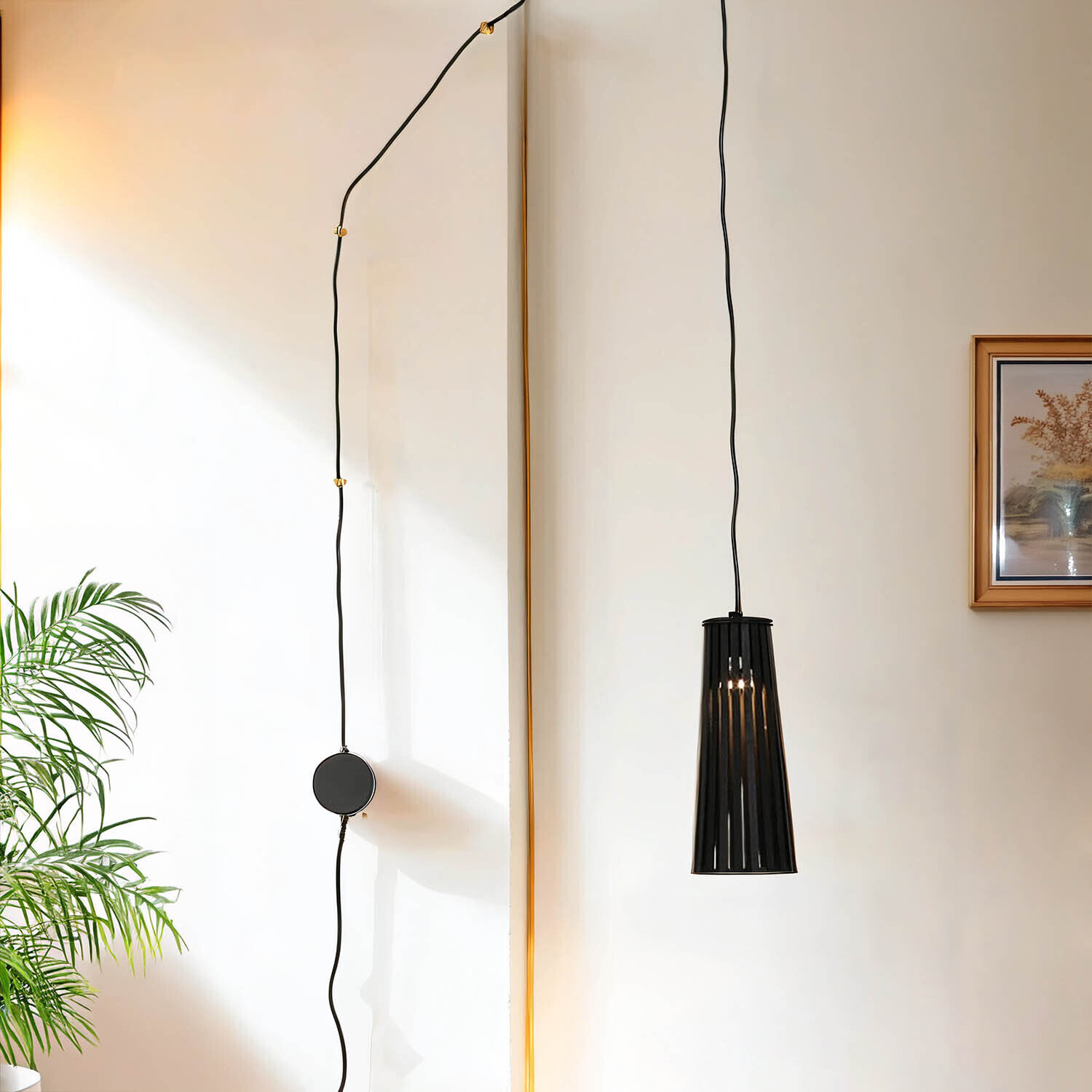 Pendelleuchte, hängendes Licht, schwarze Lampe, Kabel, moderne Dekoration