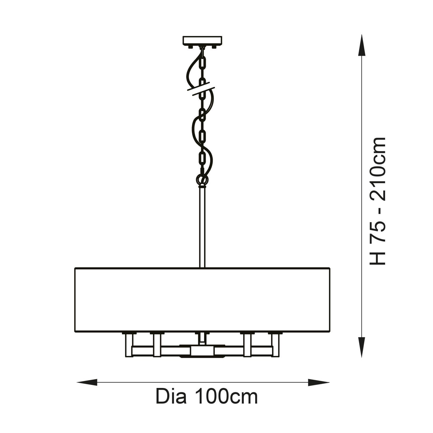 Lampe à suspendre ronde Ø 80 cm tissu métal 5x E27 en nickel gris