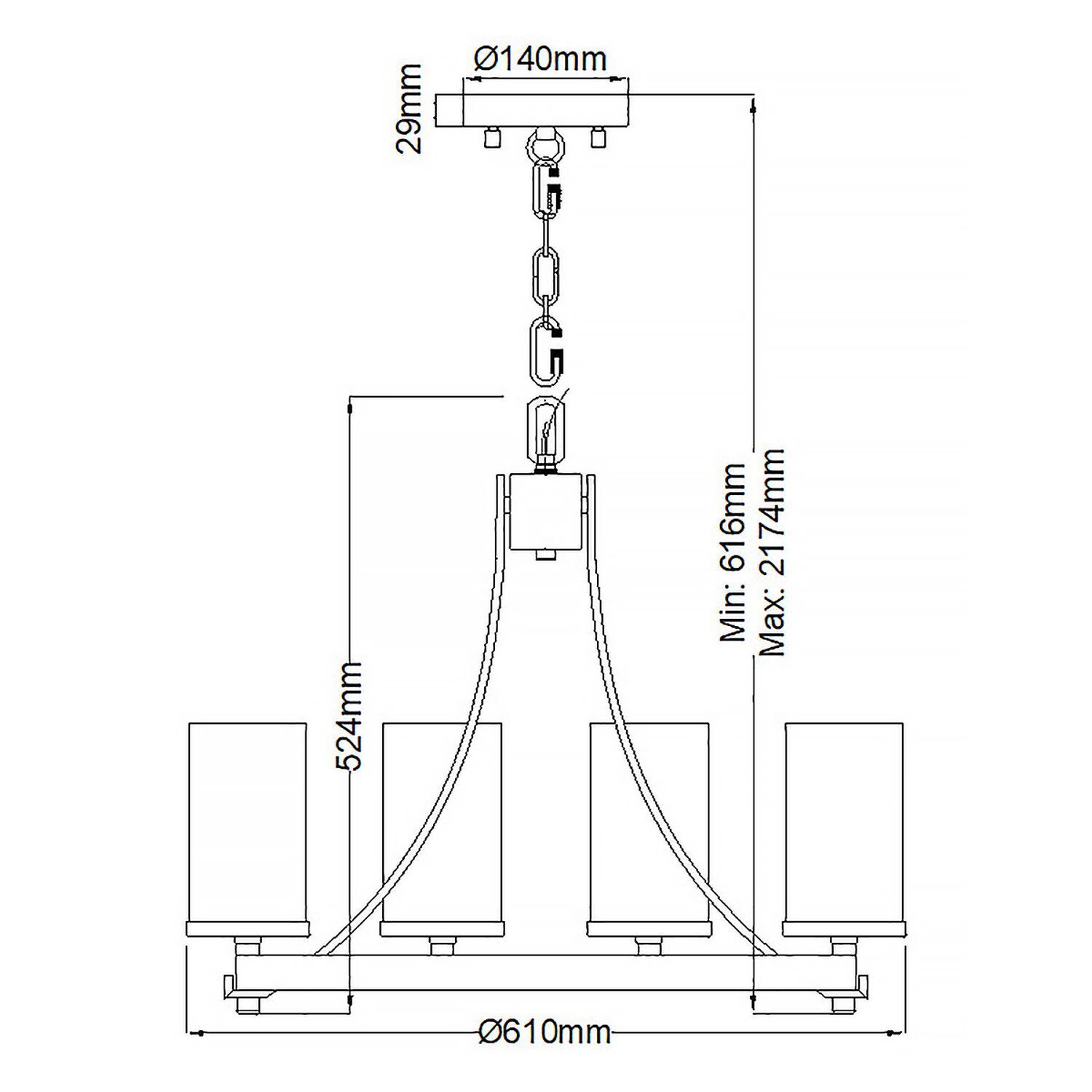 Kronleuchter Metall Glas D: 61 cm rund Rustikal Kronleuchter, Deckenleuchte, Hängelampe, Metall, 4-Licht