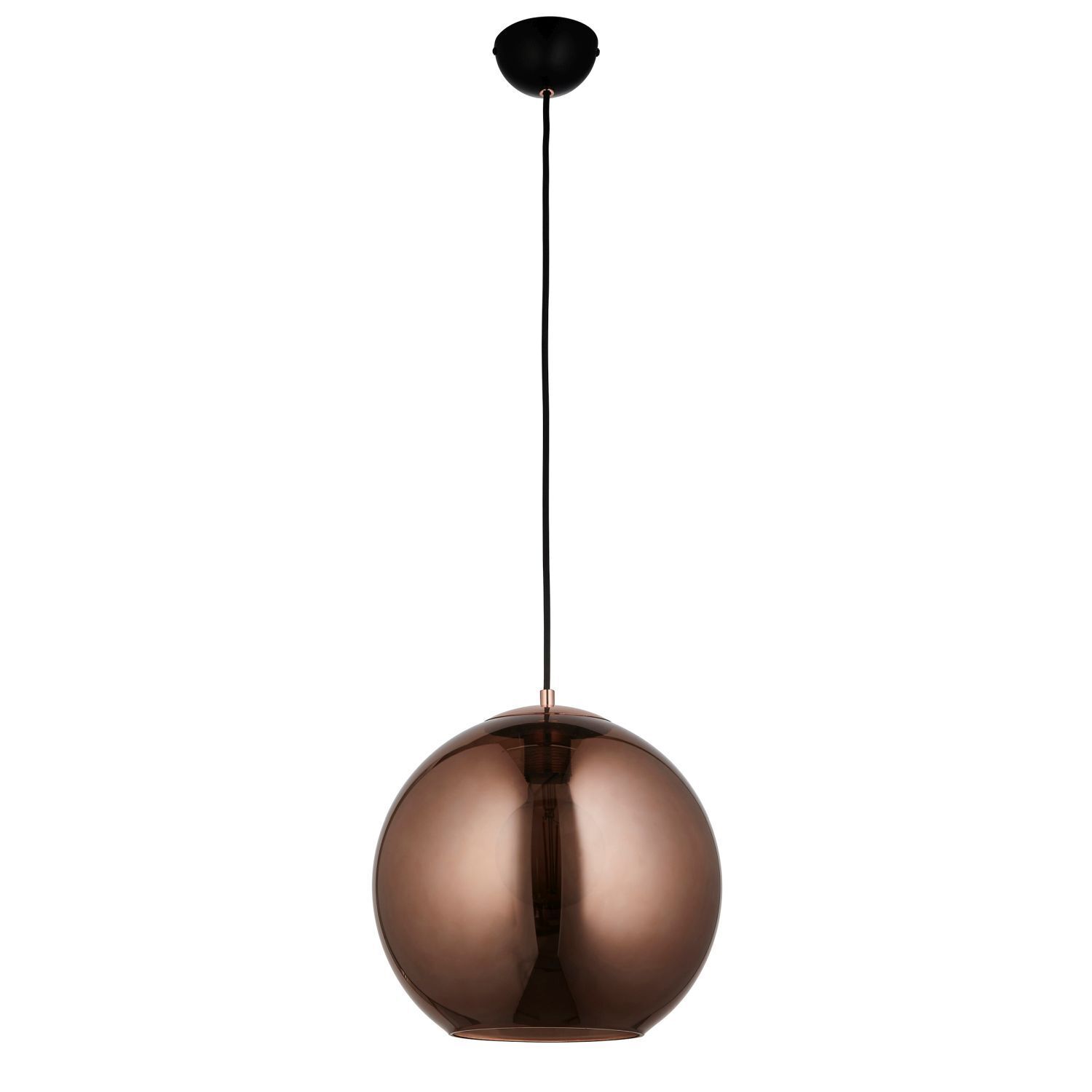 Suspension boule Ø 30 cm verre métal en noir cuivre E27