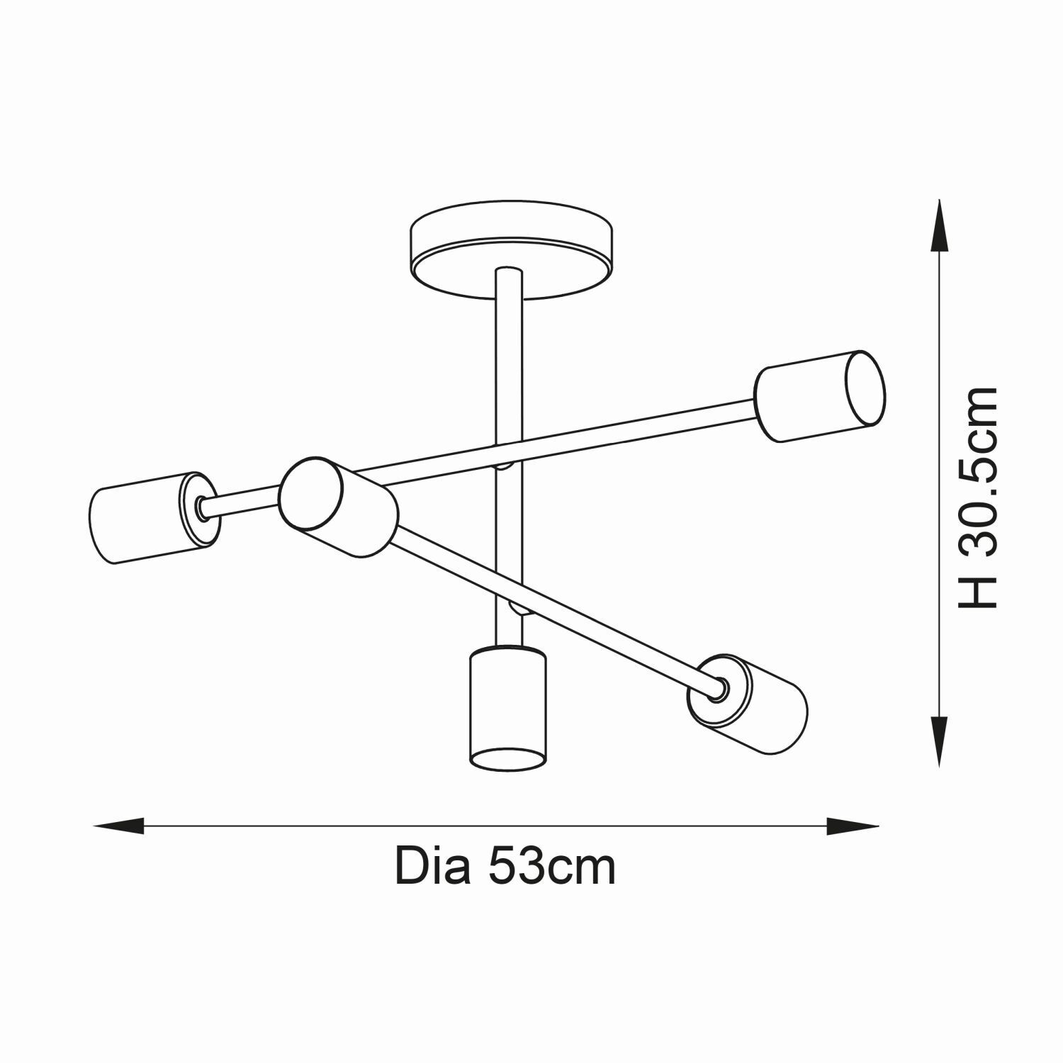 Lampe de plafonnier en métal L : 53 cm en laiton rétro pour 5x E27