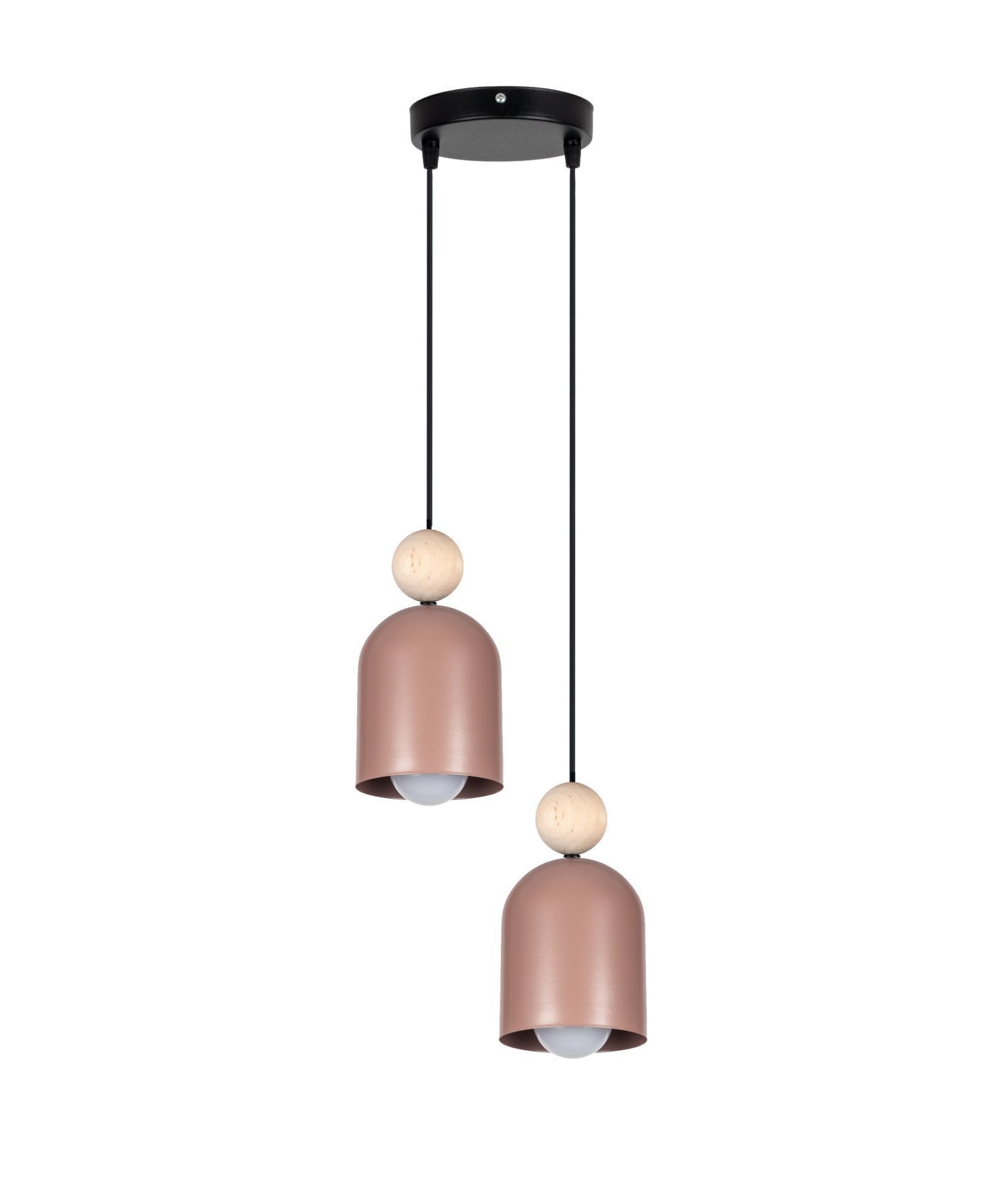Suspension ronde rose métal bois 2flmg E27 Ø21 cm