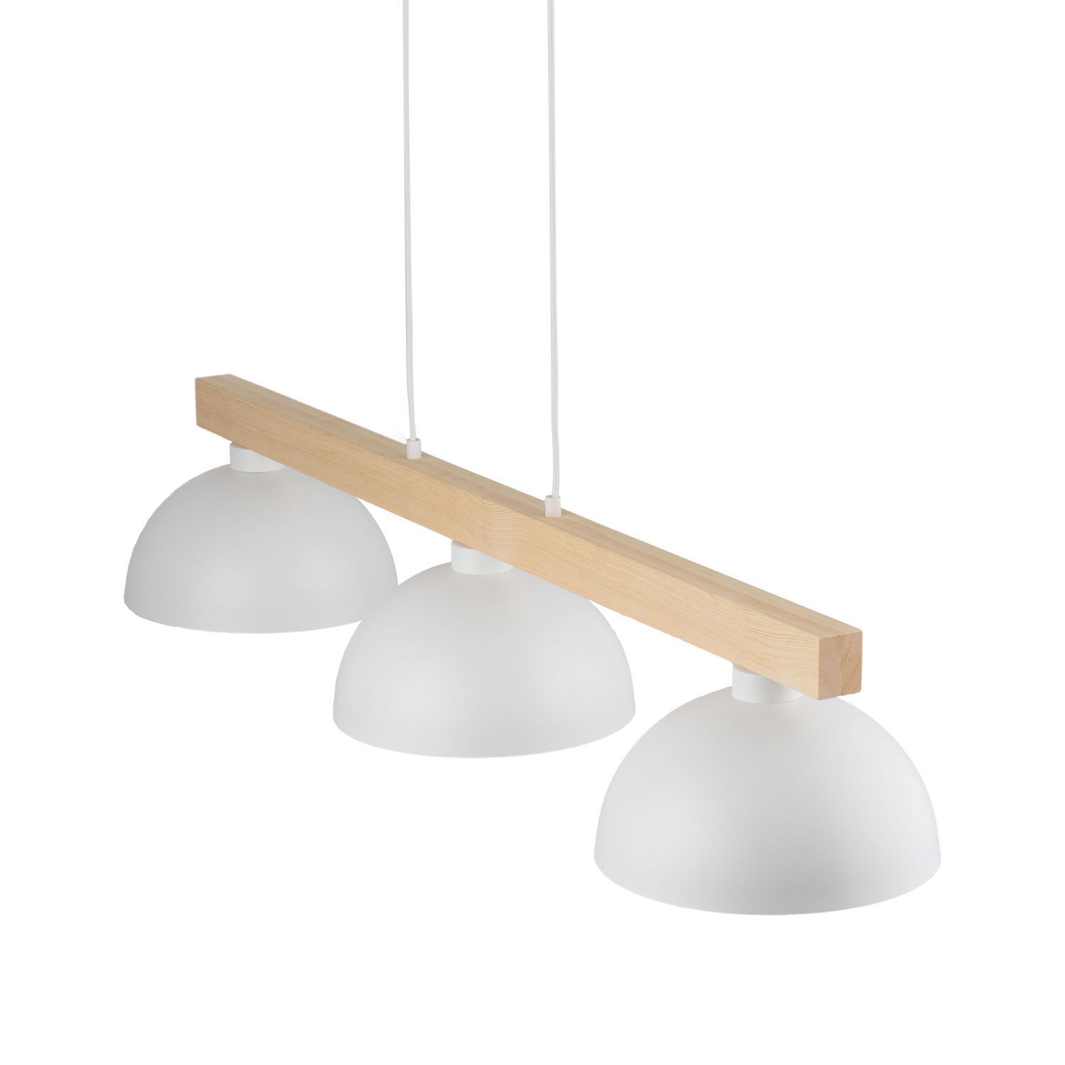 Suspension Blanc Métal Bois 3 flammes 118 cm de large E27