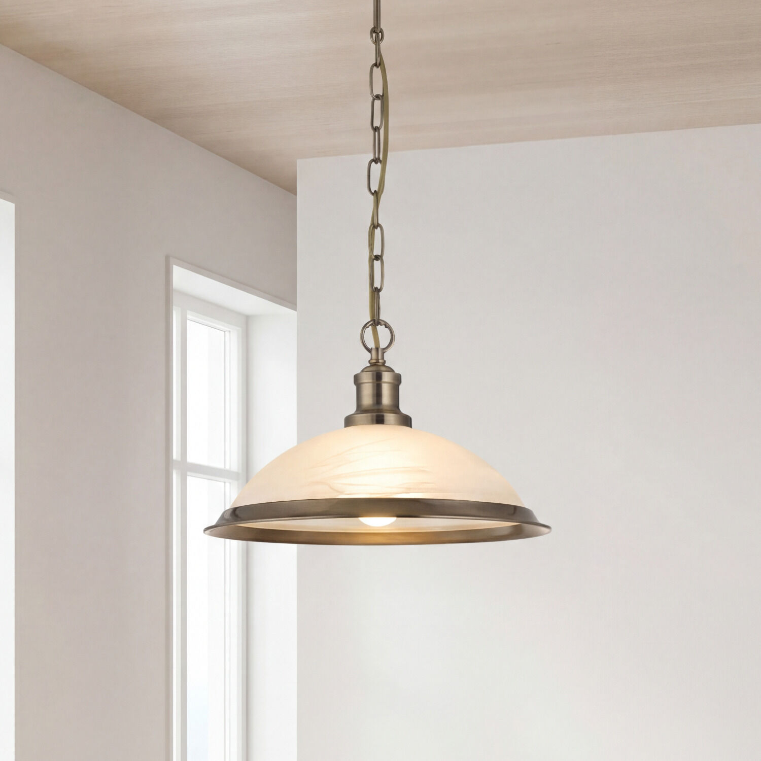 hängelampe, nachtisch, kupferfarben, glaskuppel, kette