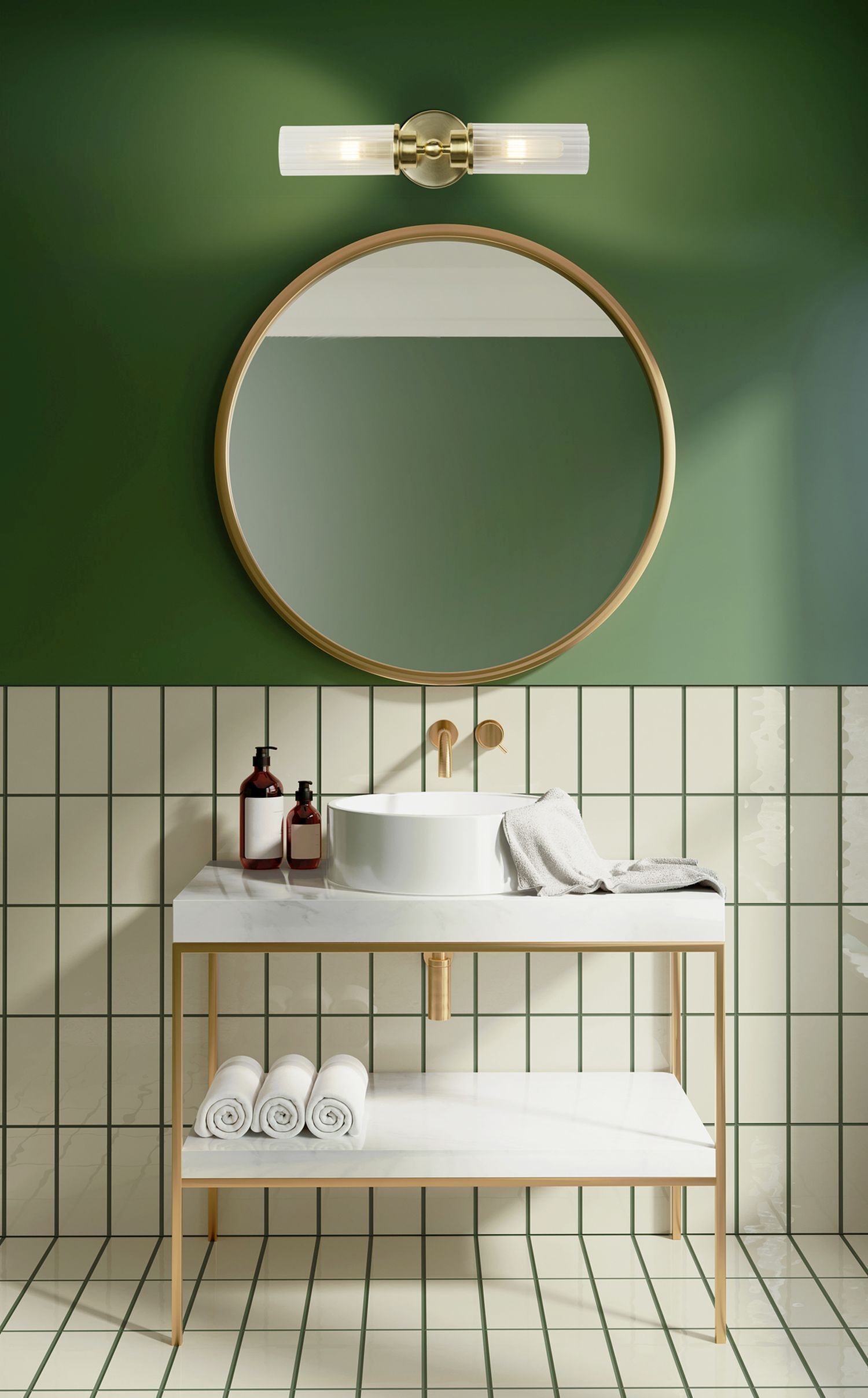 Up Down Applique en laiton Métal Verre IP44 H:37 cm Becken, Sinken, Waschbeckenhahn