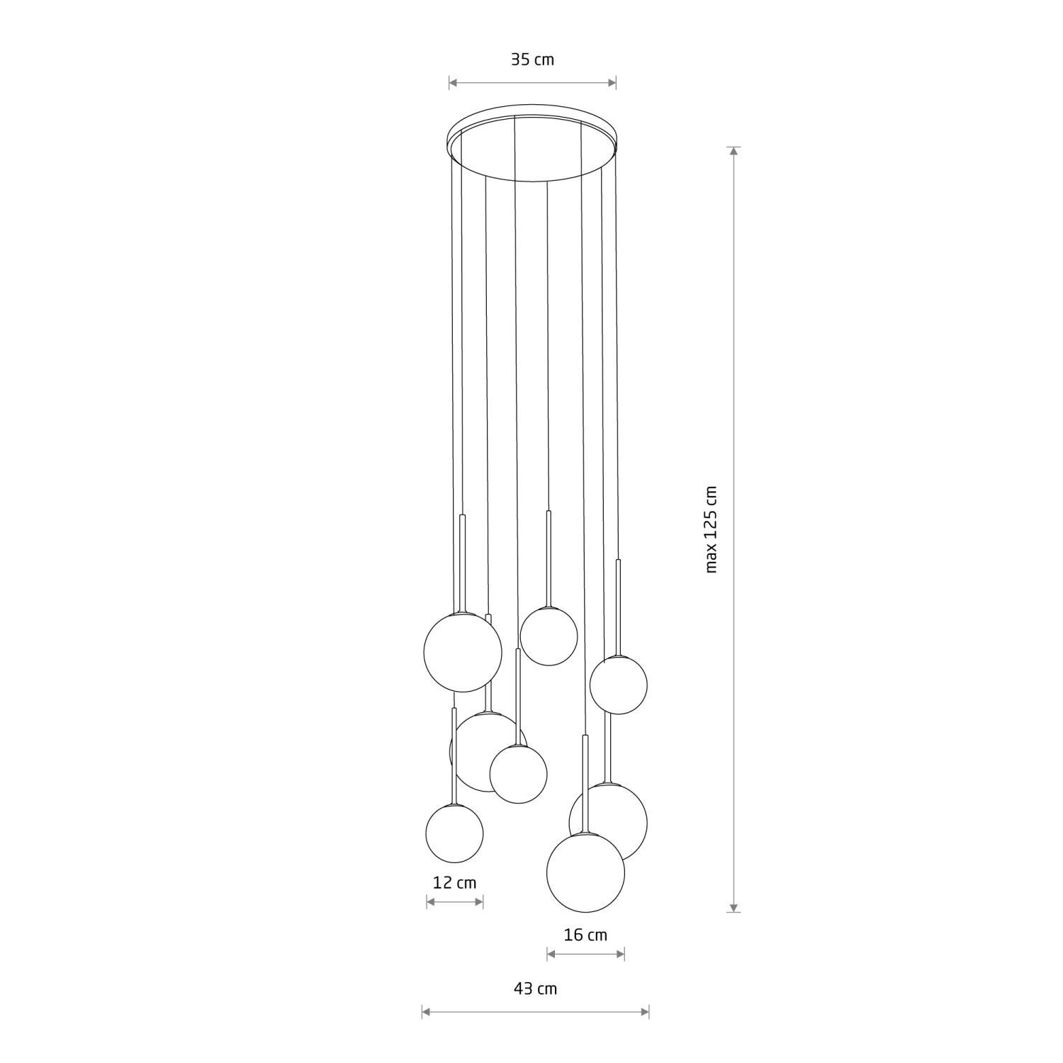Lampe à suspendre Abat-jour sphérique Noir Blanc Or 8x G9 Verre