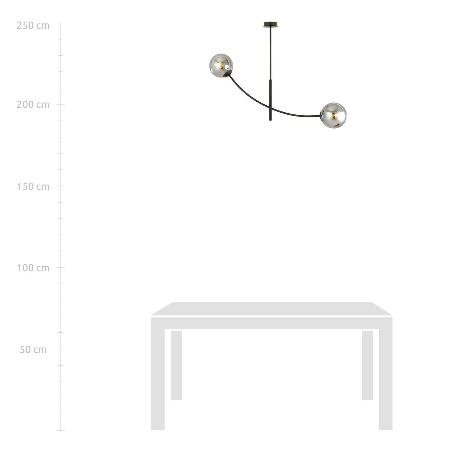 Lampe de plafond verre fumé métal L : 83 cm orientable E14 2 flammes