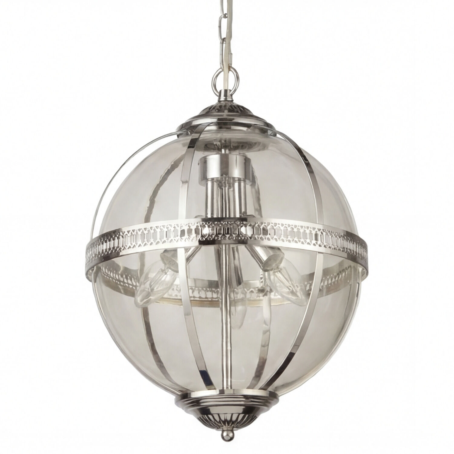 Hängelampe, Kugelpendel, Metall, Chrom, Glaskorpus