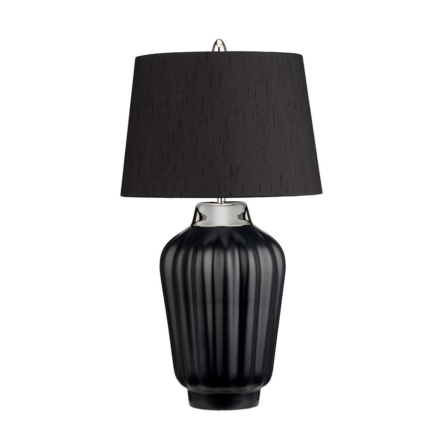 Tischleuchte Schwarz Silber 56,2 cm hoch E27 Keramik Stoff Tischlampe, Laterne-Design, schwarz, Keramik-Glas, Schirm aus Stoff