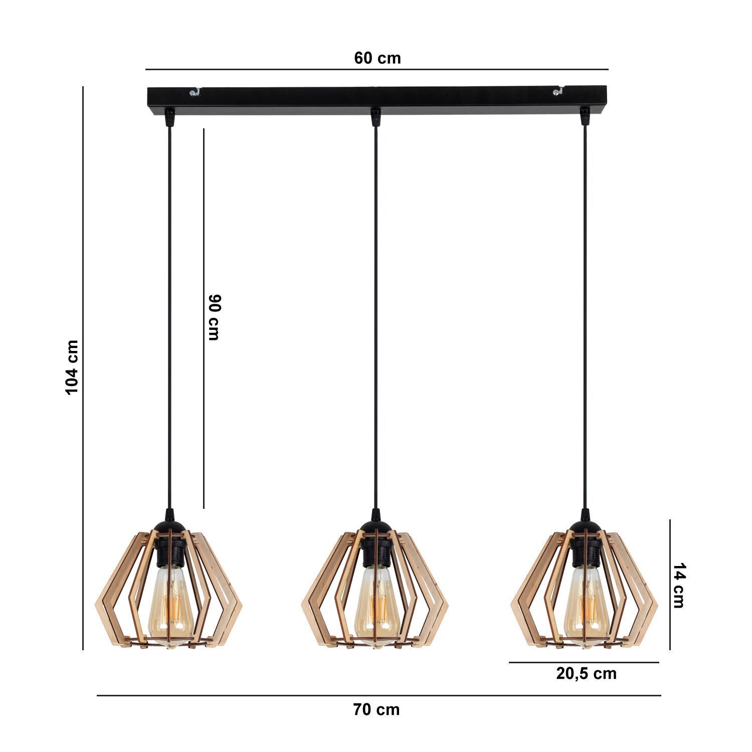 Confortable lampe à suspendre Noir Naturel Bois E27 70 cm de long