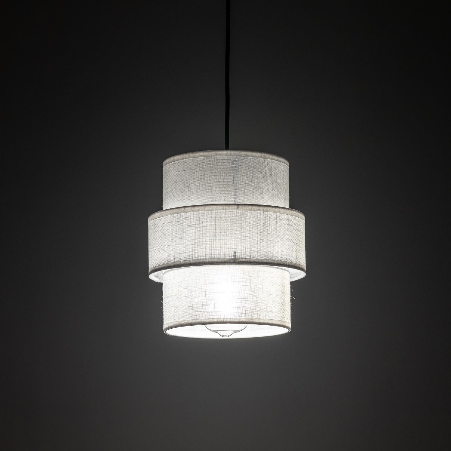 Suspension ronde Ø 20 cm Blanc Noir E27 Tissu Métal