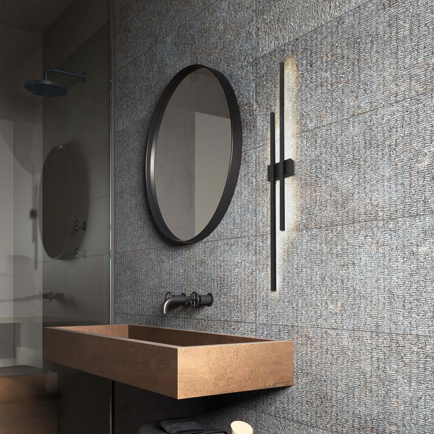 Applique LED noire hauteur 90 cm lumière indirecte 3000 K Sinken, Waschbeckenhahn, Becken, Zimmer, Duscharmatur