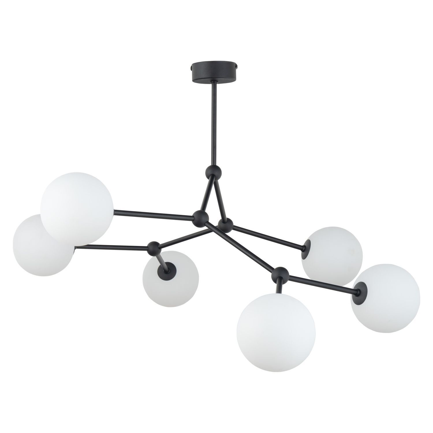 Grand plafonnier métal verre 6 flammes 105 cm de long