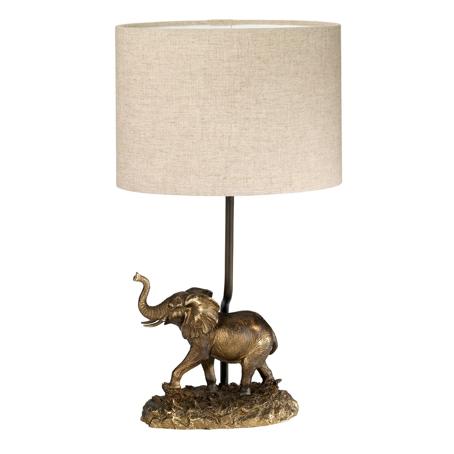 Lampe de table en bronze antique Nature éléphant Résine Jute