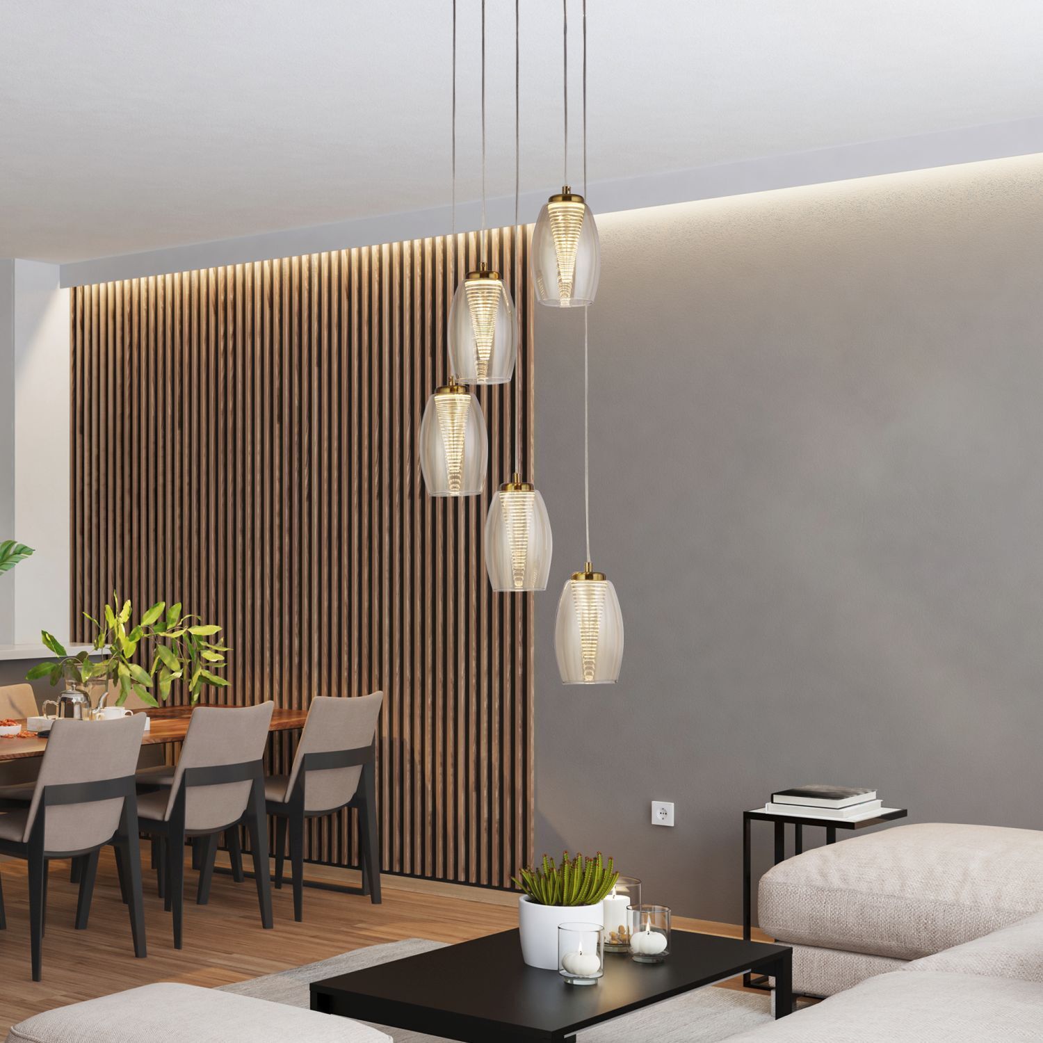 Suspension LED Ø 35 cm H : max. 1,5 m Bronze Crème 3000 K