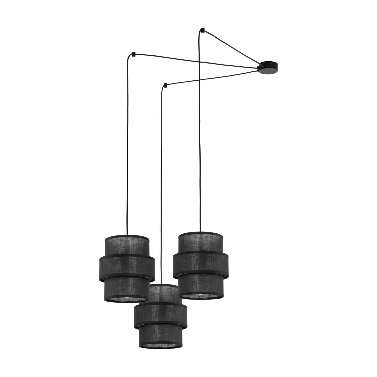 Suspension Noir Tissu XXL L : max. 4 m 3-flamme E27 Lampe, Kronleuchter