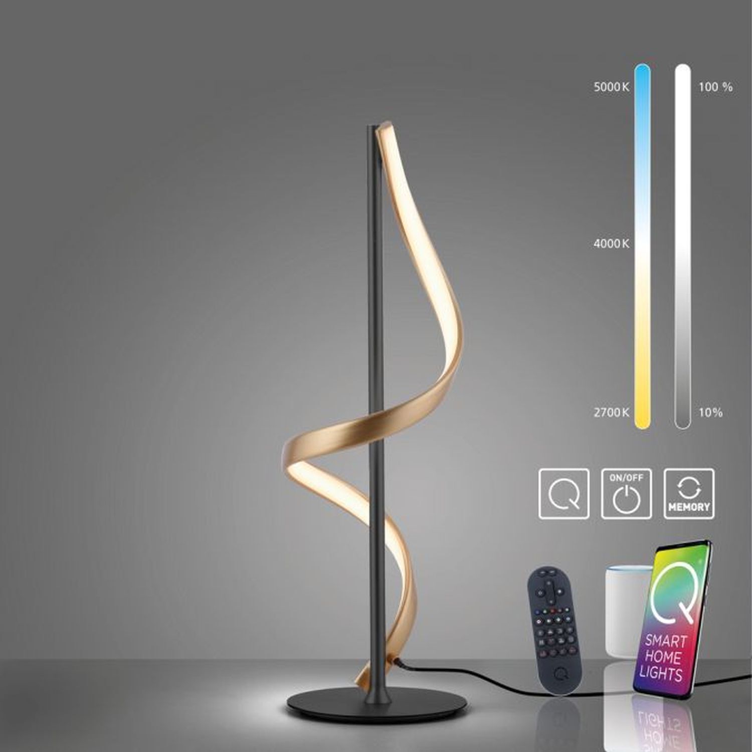 LED Tischlampe dimmbar 50 cm 1235 lm Anthrazit Messing Lampe