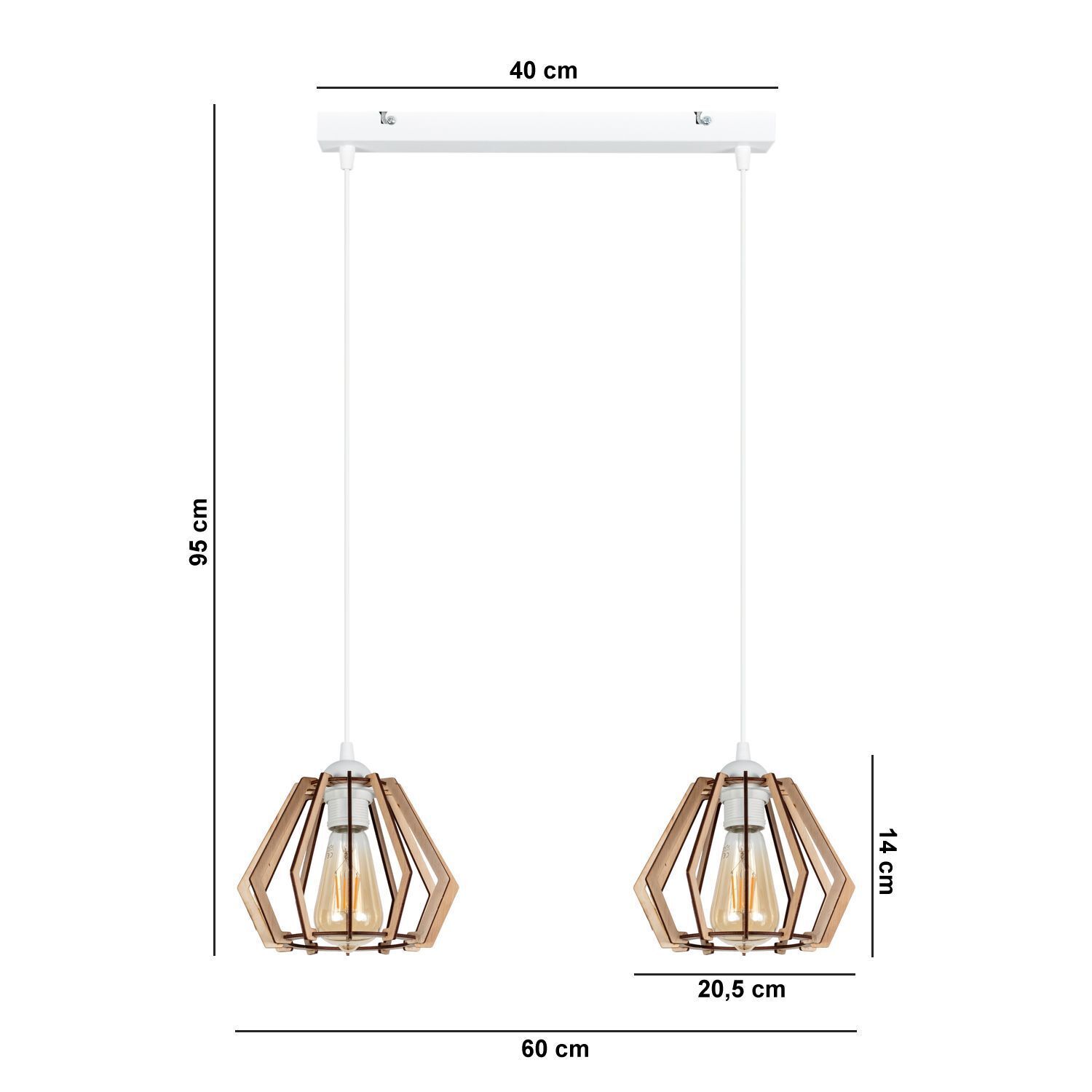 Lampe à suspendre Scandinave Bois Métal Blanc E27 L:60 cm