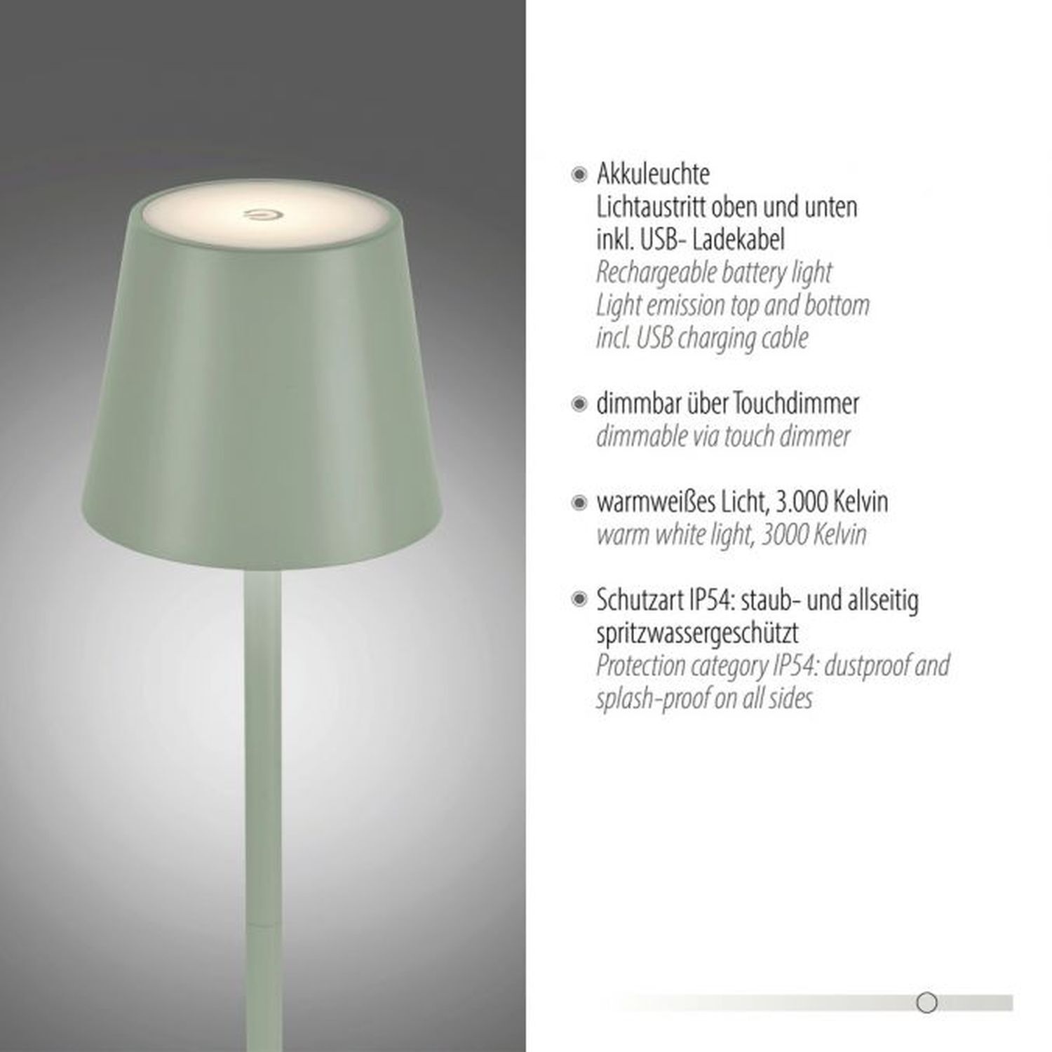 Lampadaire LED rechargeable Vert IP54 125 cm Touch Variation 3000 K Lampe, Lampenschirm