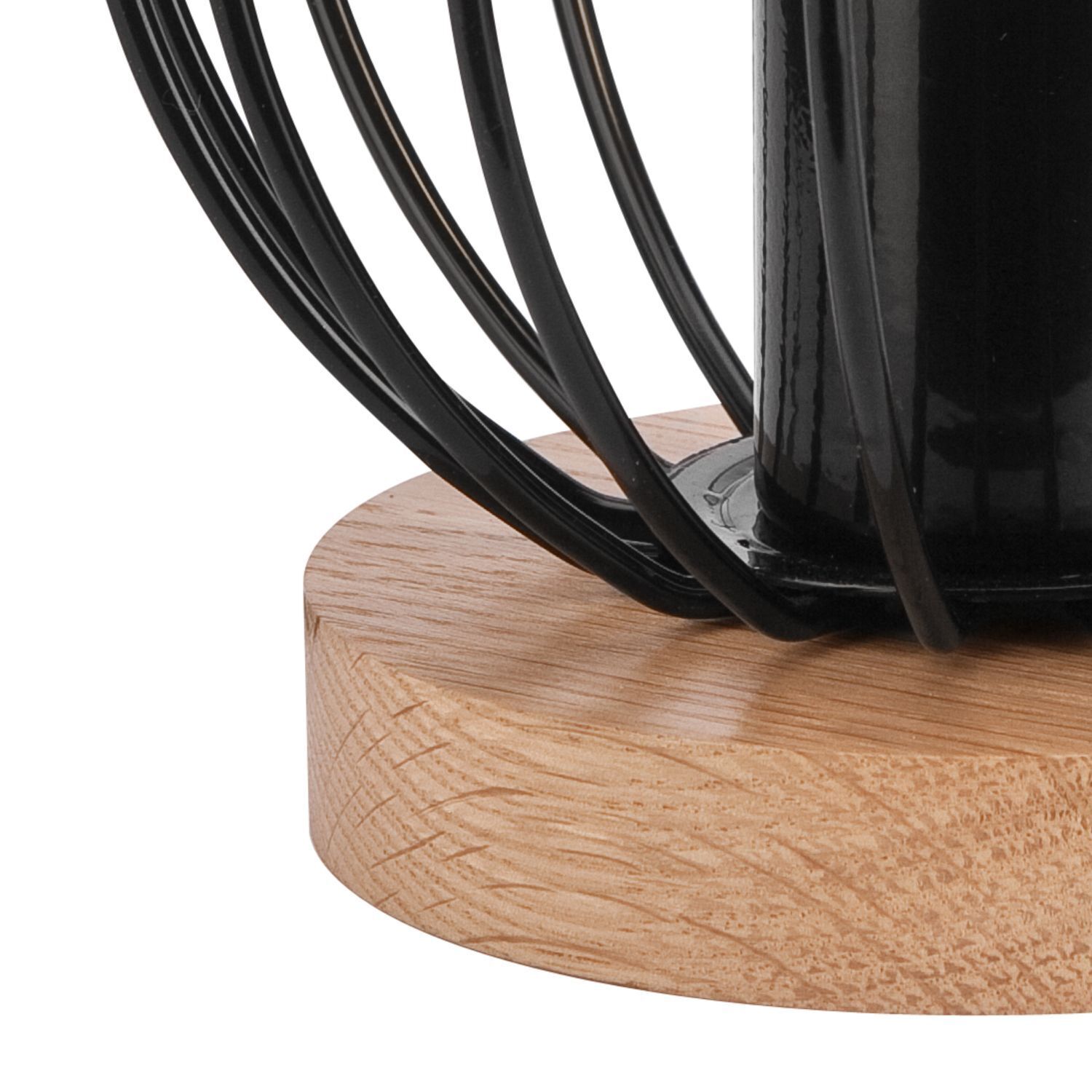 Lampe de table noire E27 petite H : 16 cm Métal Bois Rétro