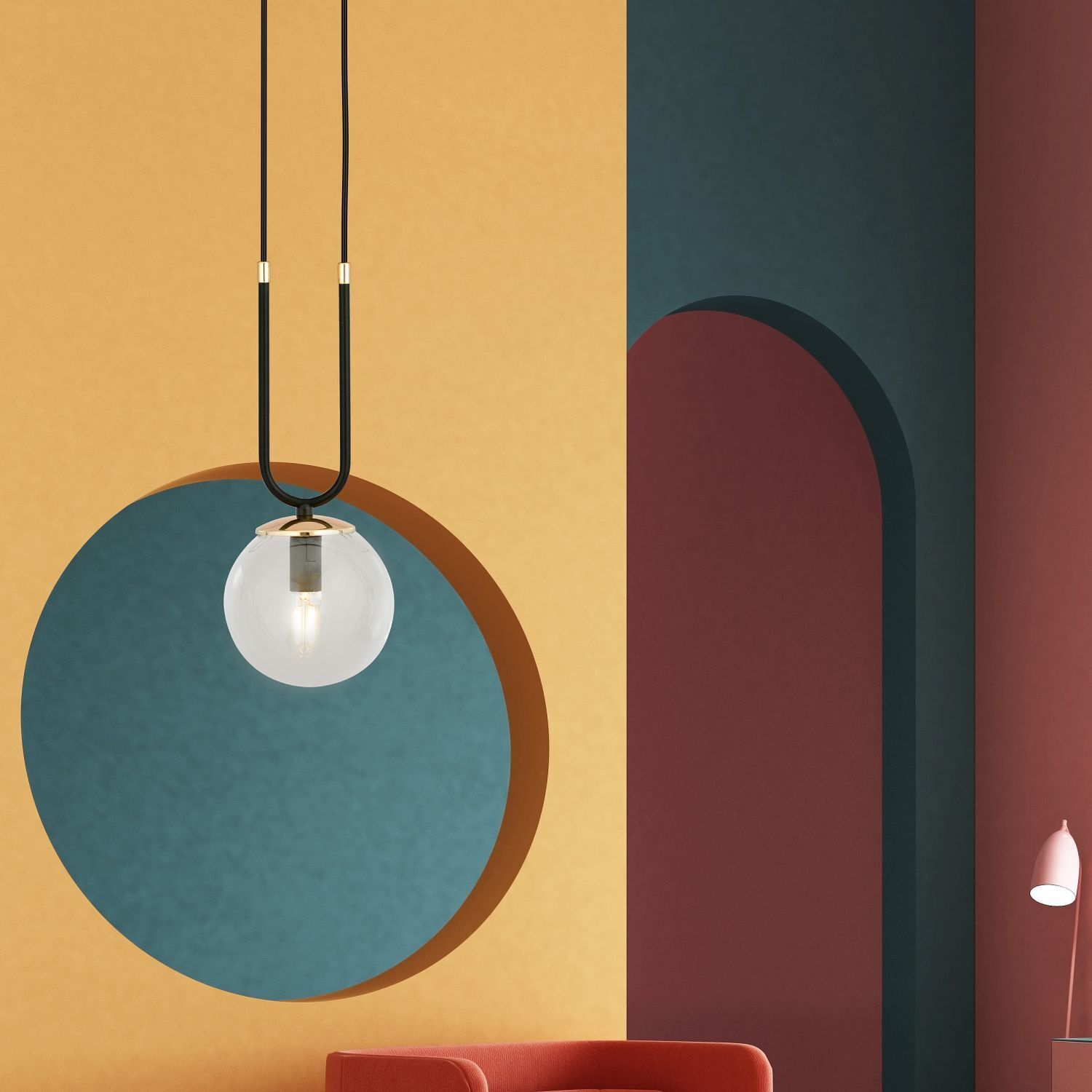 Pendelleuchte Glas Metall Schwarz Gold E14 Kugel Schirm Beleuchtung, Lampe