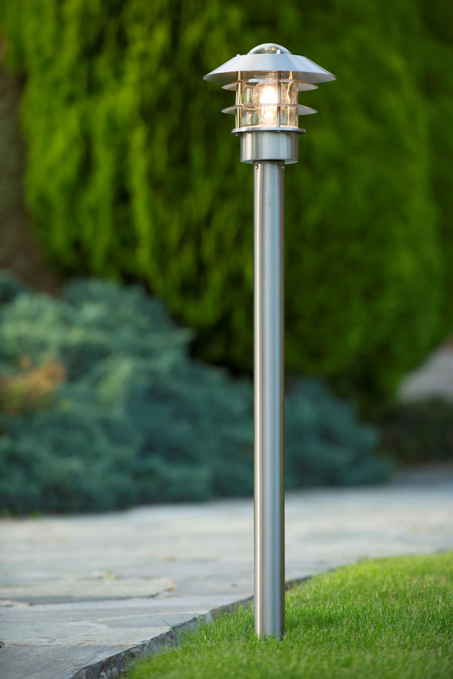 Stehleuchte Outdoor Glas Aluminium IP44 E27 100 cm Laternenpfahl, Beleuchtung