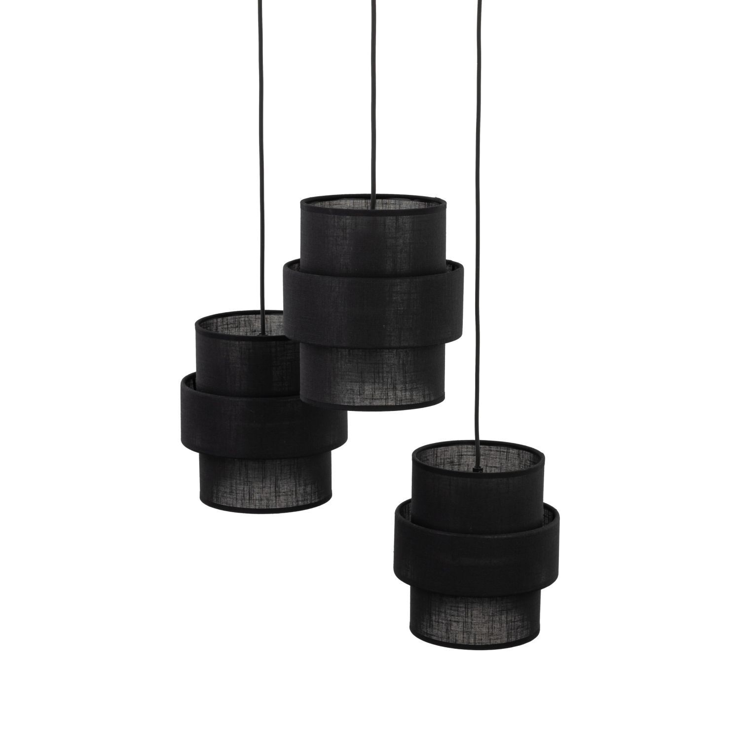 le111302-pendelleuchte-haengelampe-3-flammig-stoff-metall-e27-verstellbar-schwarz-esstisch-5 hängende lampen, pendelleuchten, schwarz, drei stufig, schirmlampe
