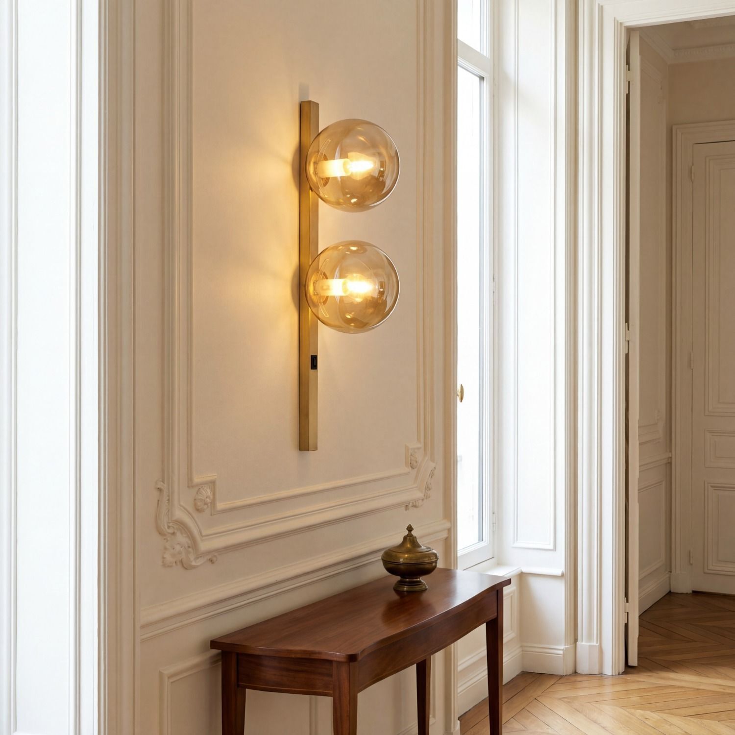 Wandlampe, Glaskugel, goldene Lampe, Hintergrundbeleuchtung, Wanddekoration