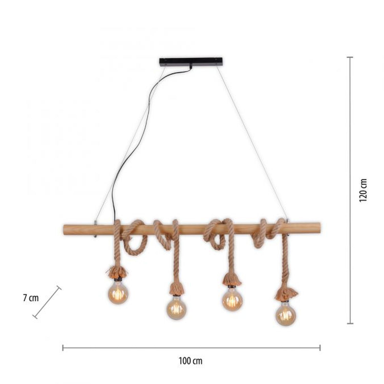 Suspension vintage poutre en bois corde E27 100 cm Zubehor, Ohrring, Schmuck, Kronleuchter, Lampe