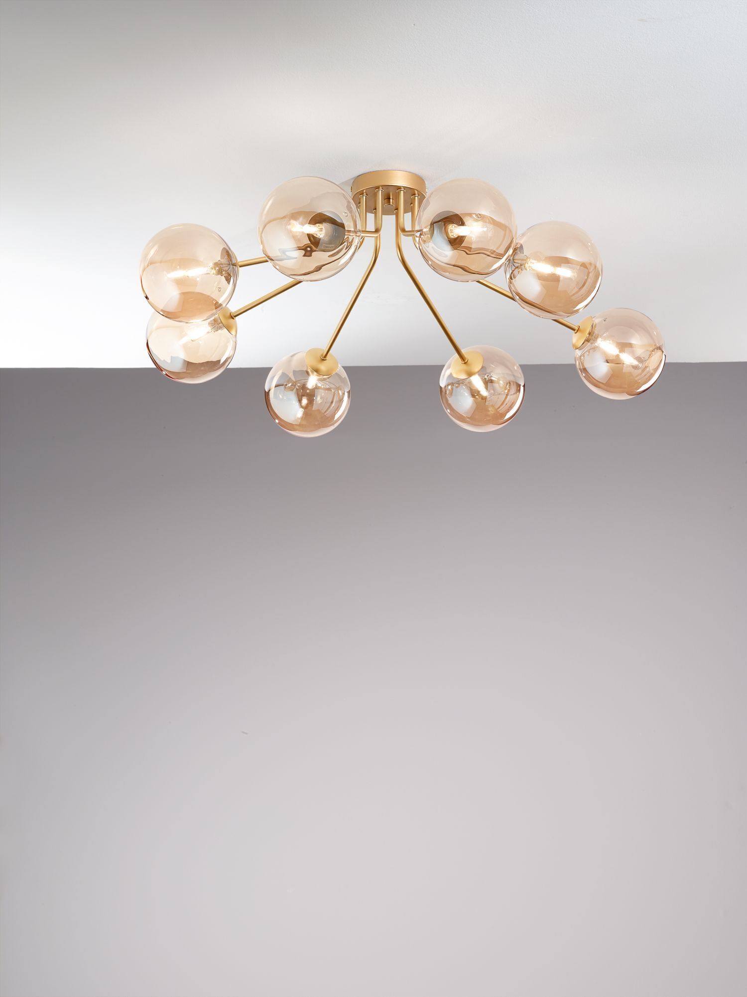 Lampe de plafonnier verre métal laiton champagne L:88 cm G9 Leuchter, Lampe, Deckenleuchte