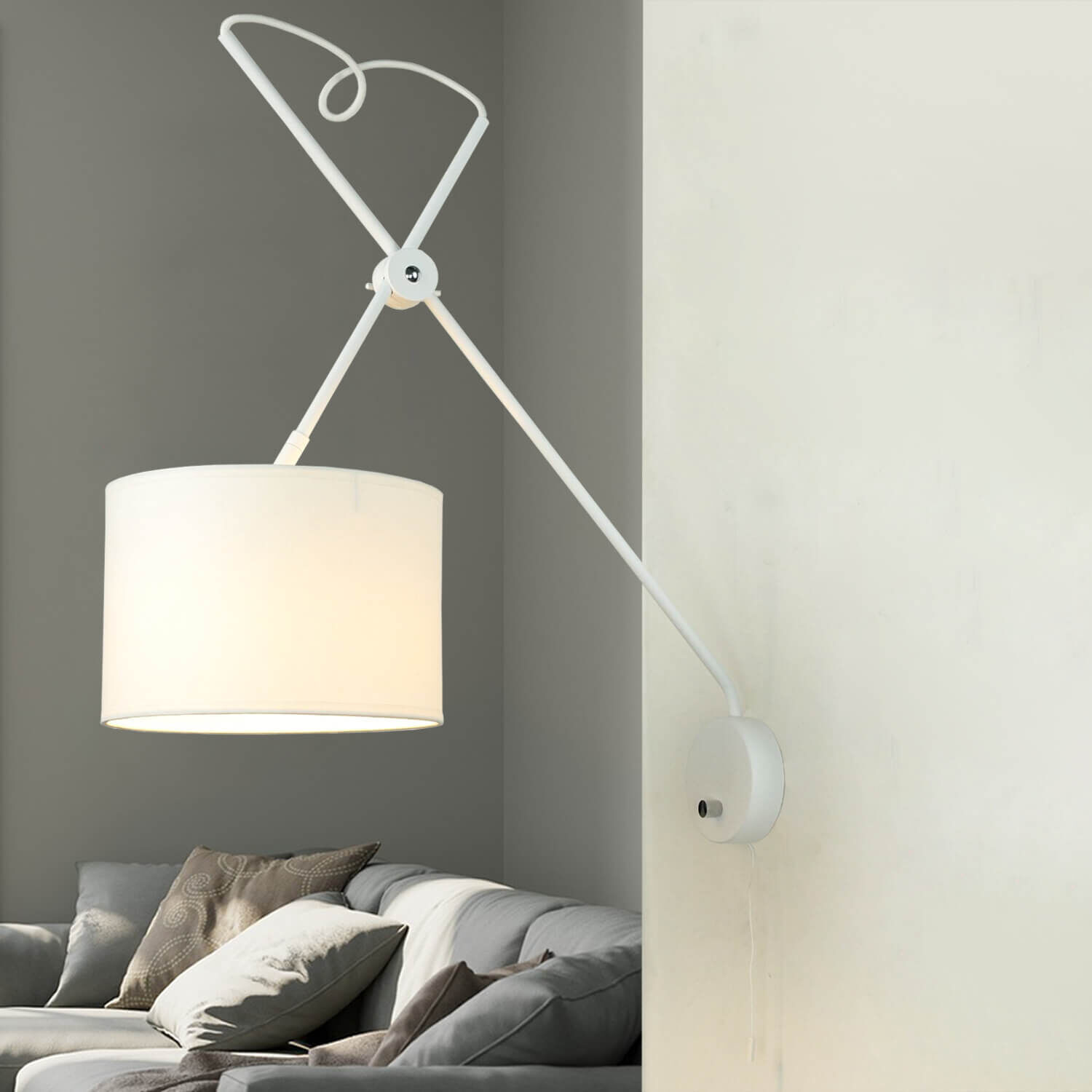 Loft Wandleuchte mit Schalter VIPER flexibel Weiß Lampe, Stehlampe
