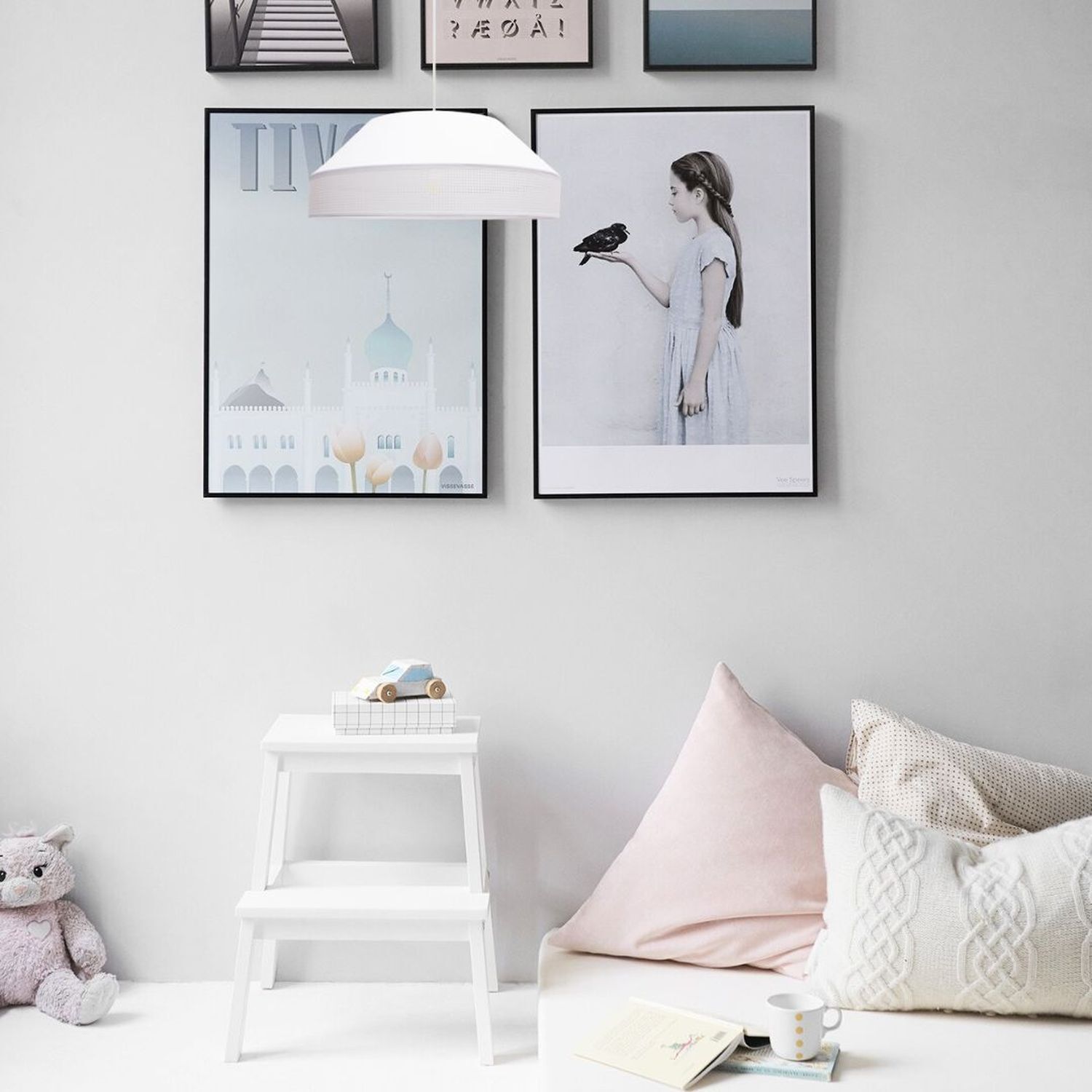 Suspension blanche tissu anti-éblouissant confortable L:45 cm E27 Dekoration für Zuhause, Kissen, Kunst, Malerei