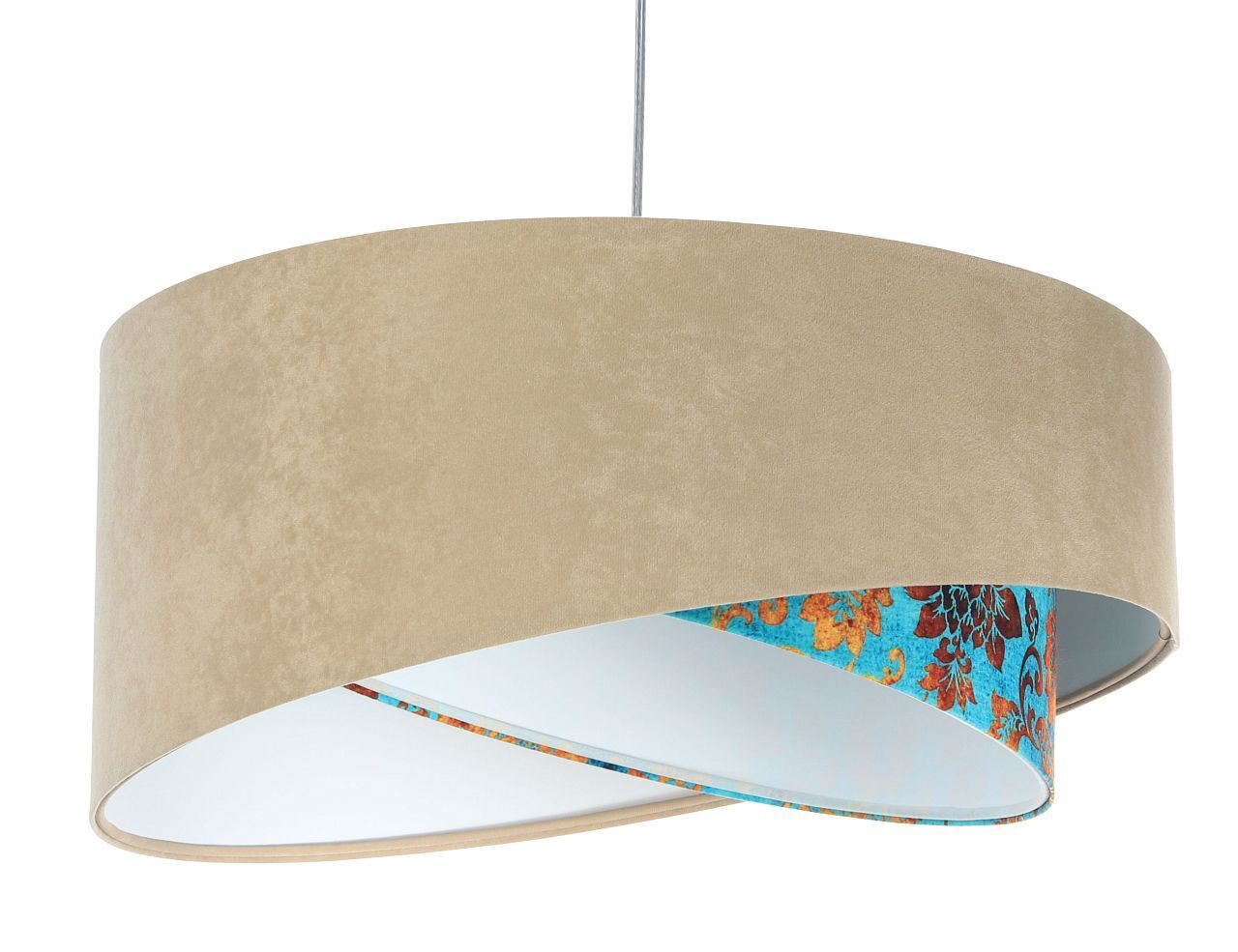 Suspension E27 ronde Ø 50 cm Tissu aspect velours beige multicolore