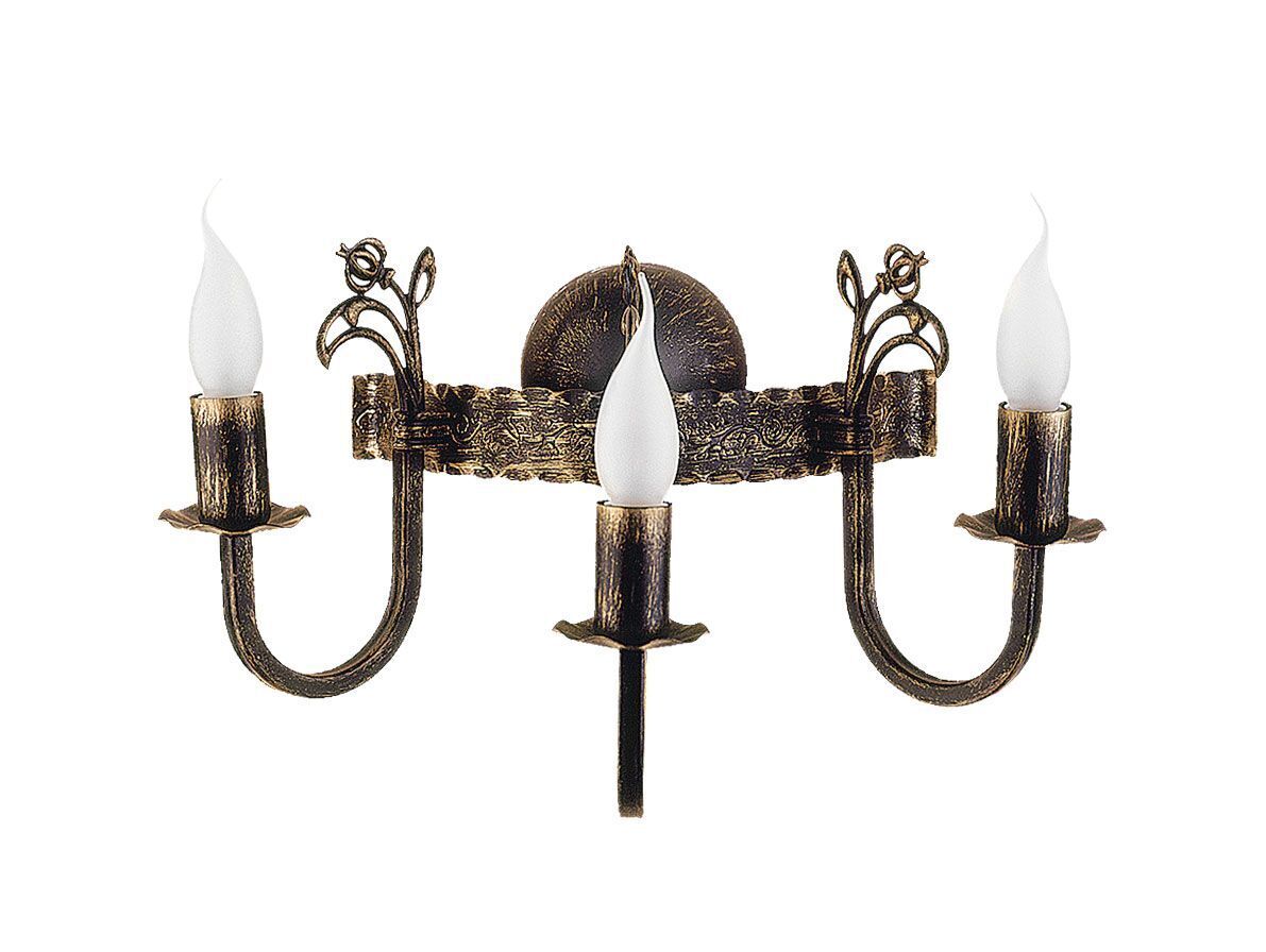 Applique murale rustique métal laiton E14 3 flammes
