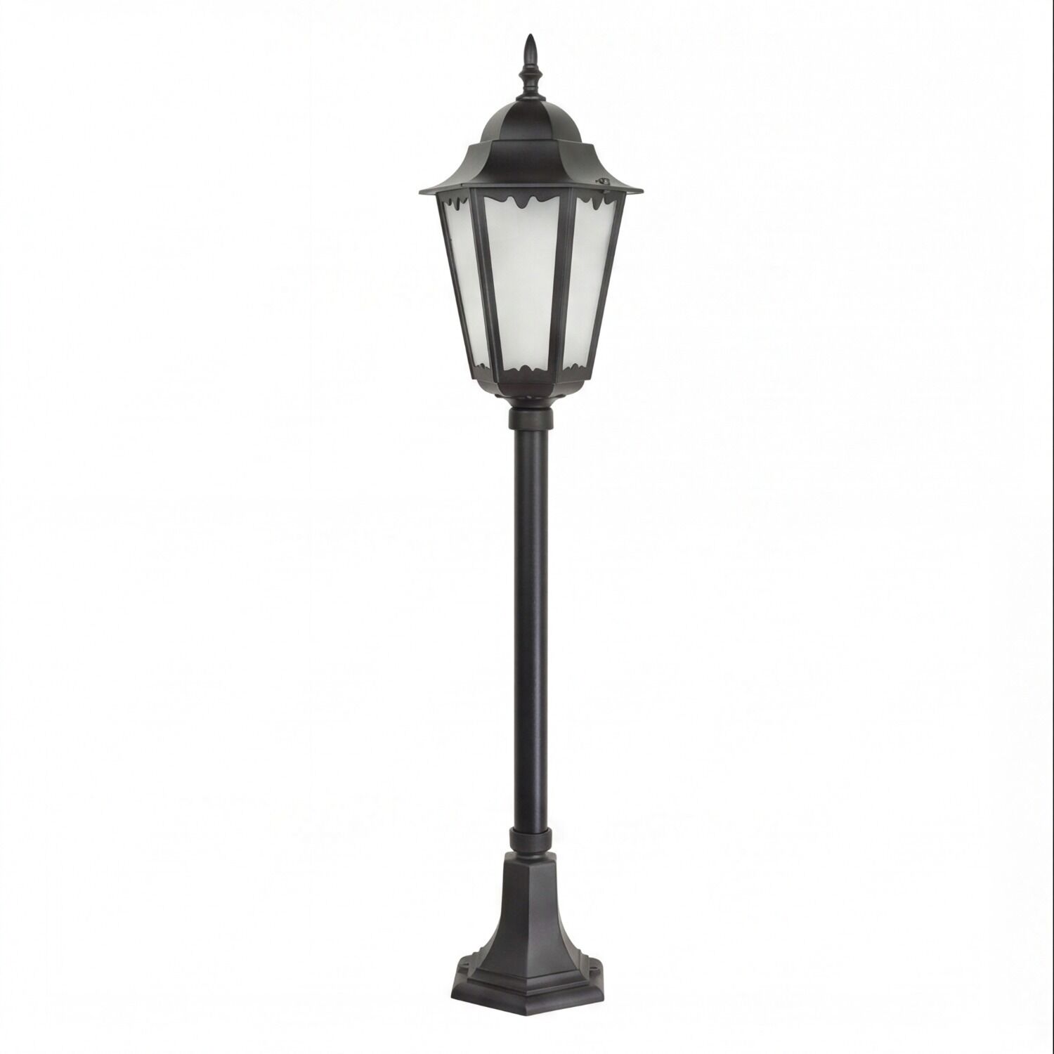 le51584-stehlampe-terrasse-aussen-metall-kunststoff-rustikal-schwarz-02 Lampenpfosten, Gartenlaterne, Standleuchte, Metall, Schwarz